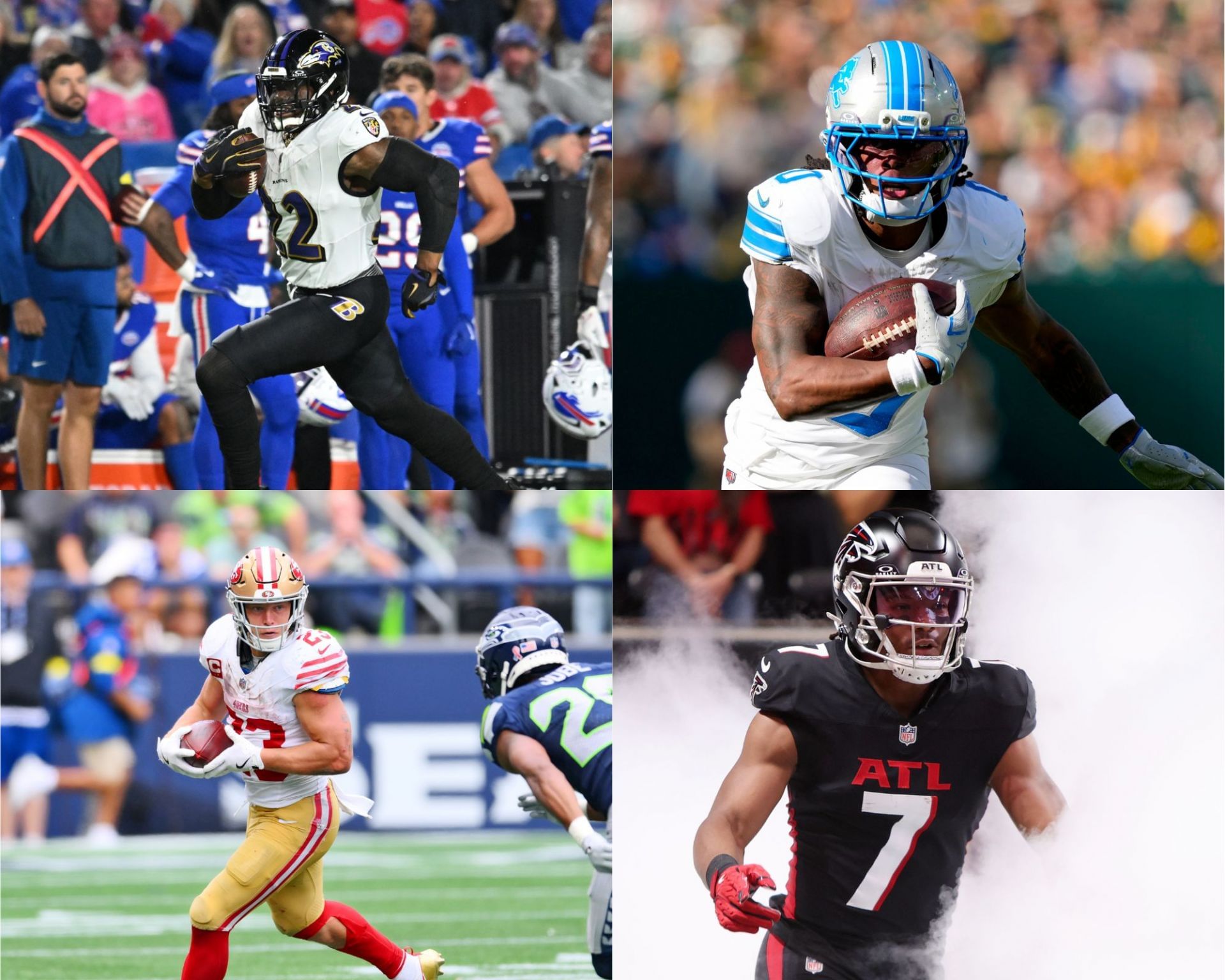 Derrick Henry, Jahmyr Gibbs, Christian McCaffrey, and Bijan Robinson