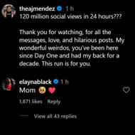 Cora Jade's heartwarming message (Picture credits: AJ Lee's Instagram)