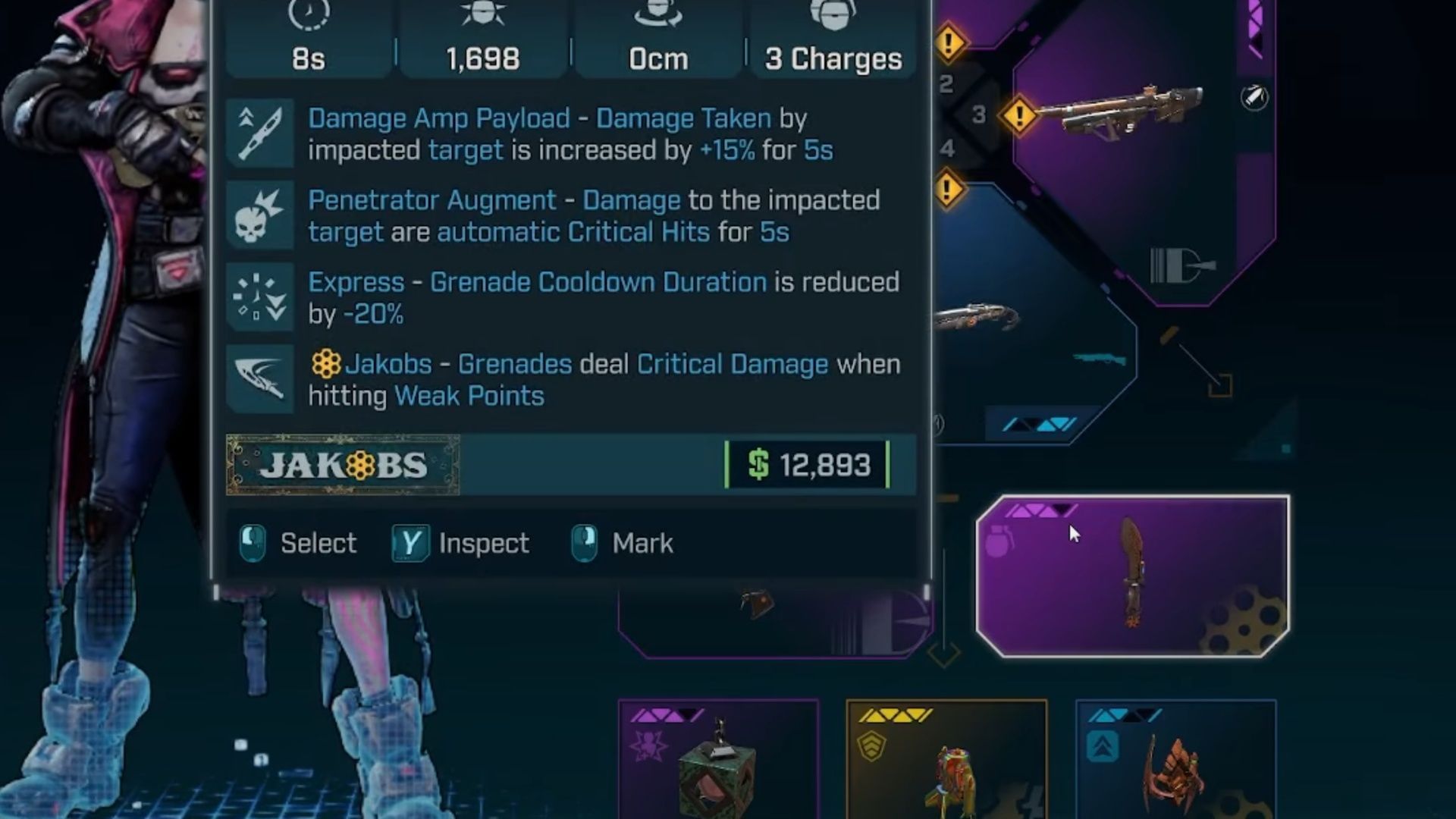 It&#039;s all about this Penetrator Augment on your Throwing Knife. Once you get this, just stack the Bloodletter talent (Image via 2K Games/YouTube@NickTew)