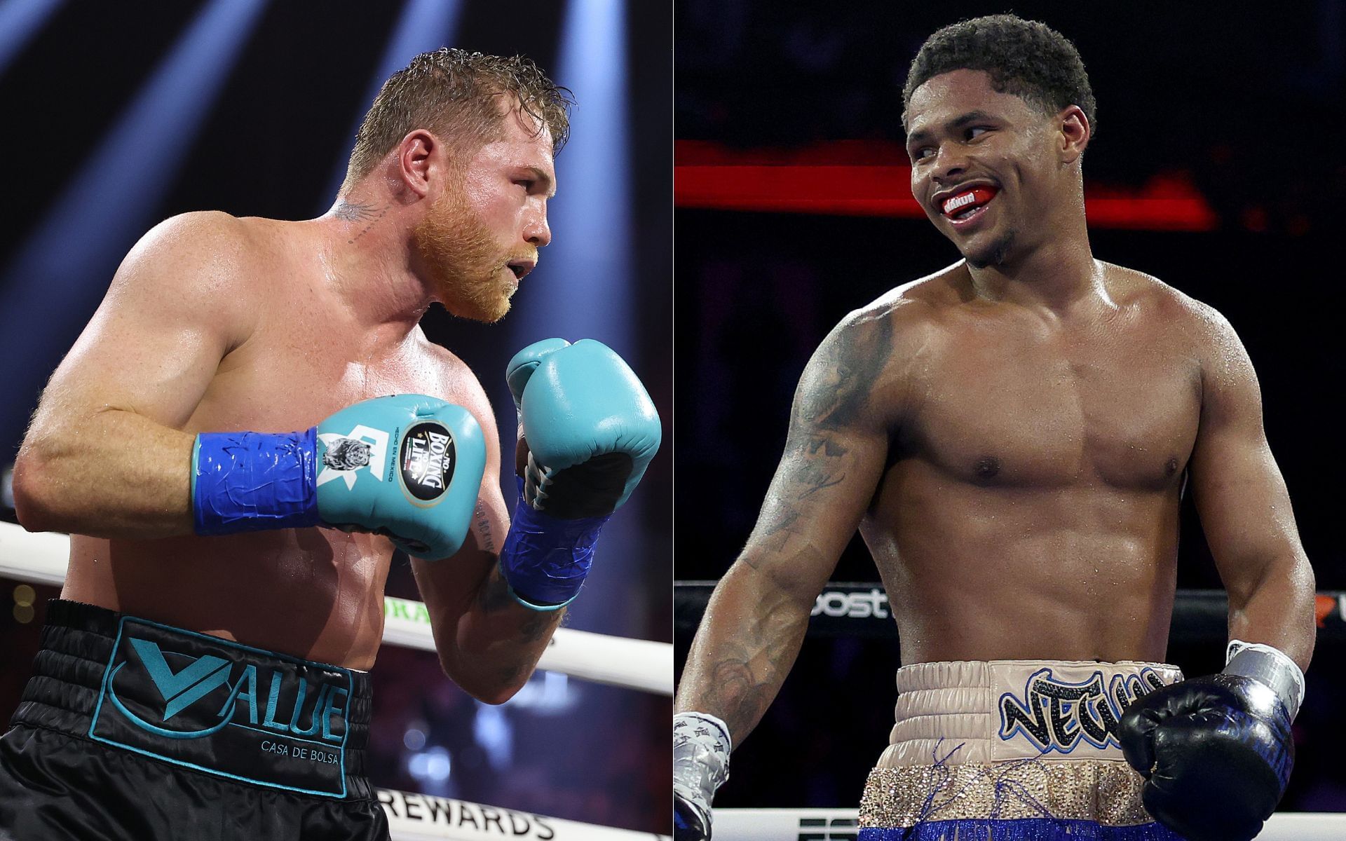 Canelo Alvarez (left) earns Shakur Stevenson
