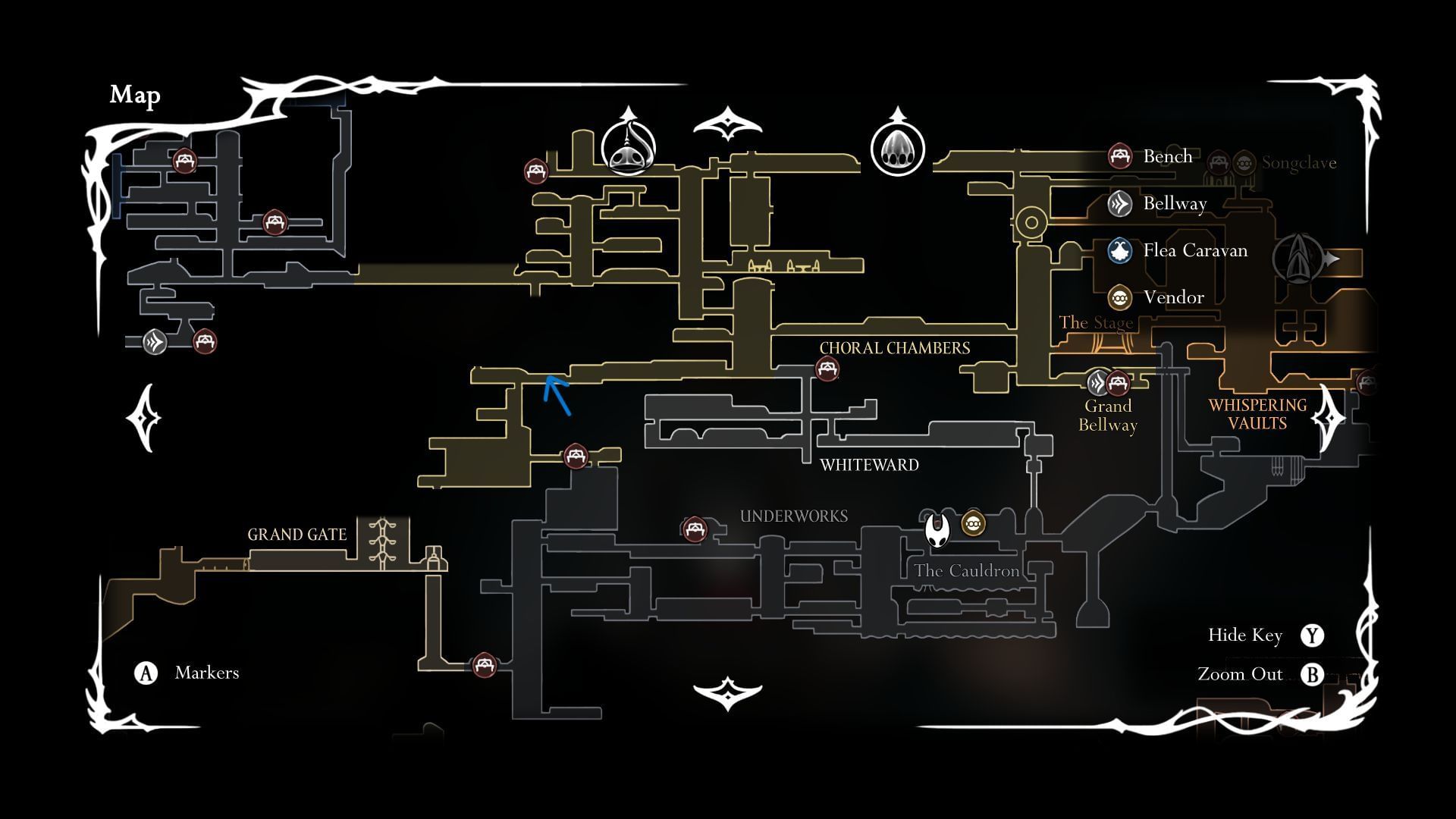 Choral Chambers map location (Image via SK Gaming || Team Cherry)