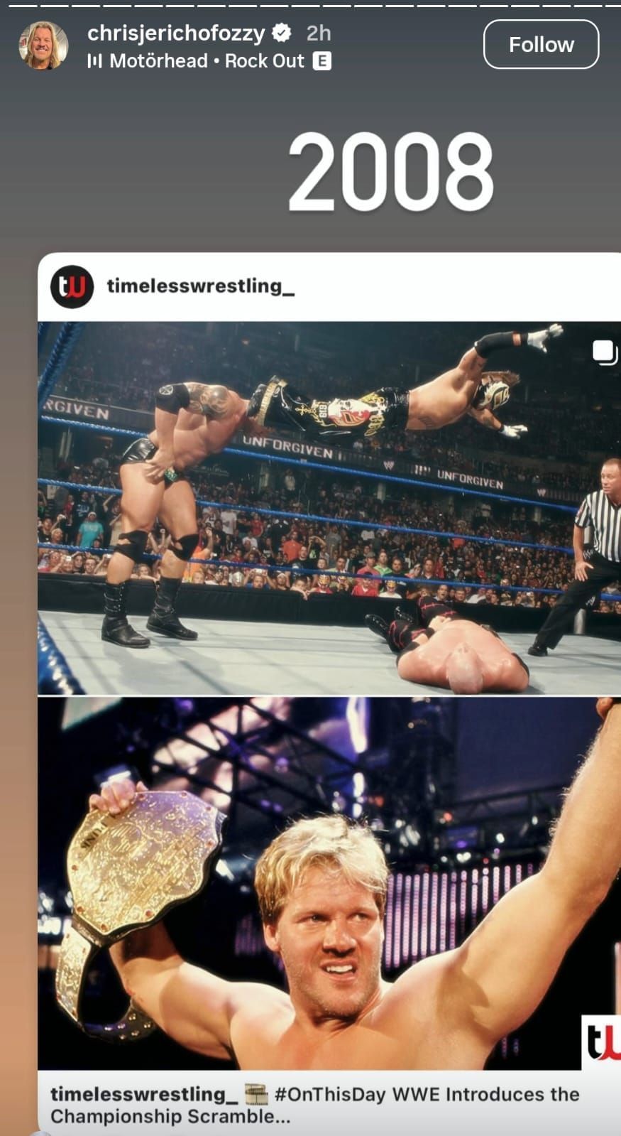 Chris Jericho shares a memorable moment from WWE [Image via star&#039;s Instagram story]