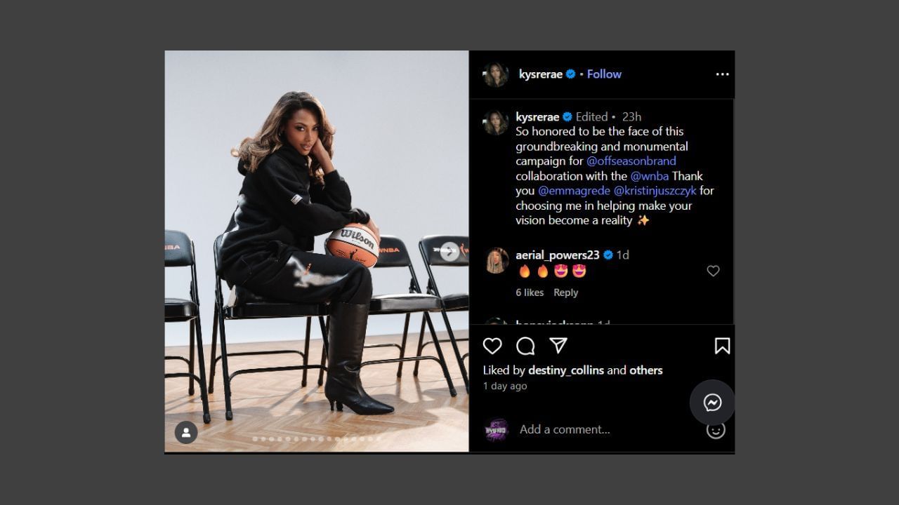 Kysre Gondrezick announces collaboration with Offseason Brand on her IG. (CCredits: @kysrerae/IG)