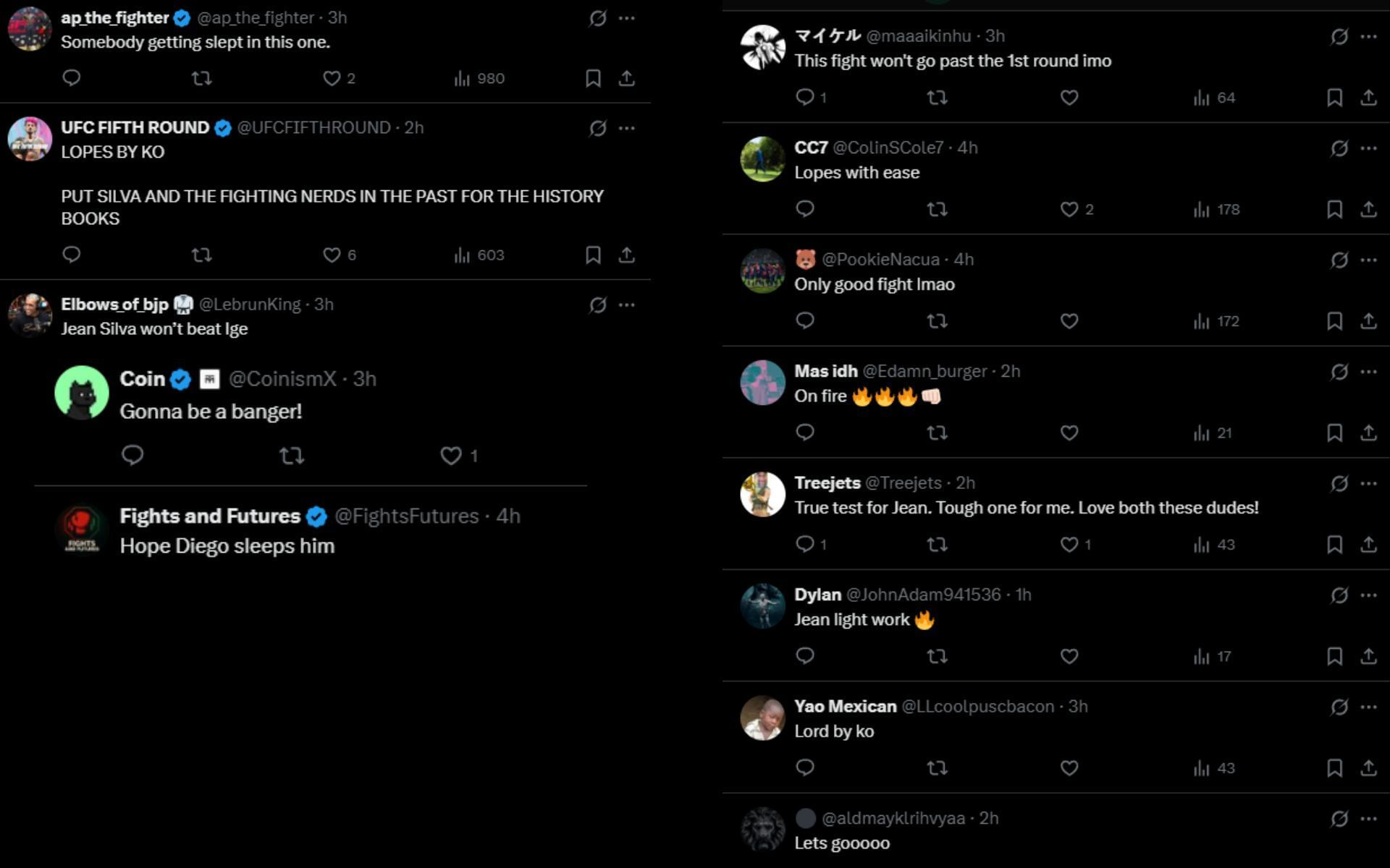 Fans react to the faceoff video of Diego Lopes and Jean Silva. [Screenshots courtesy: @ufc and @ChampRDS on X]