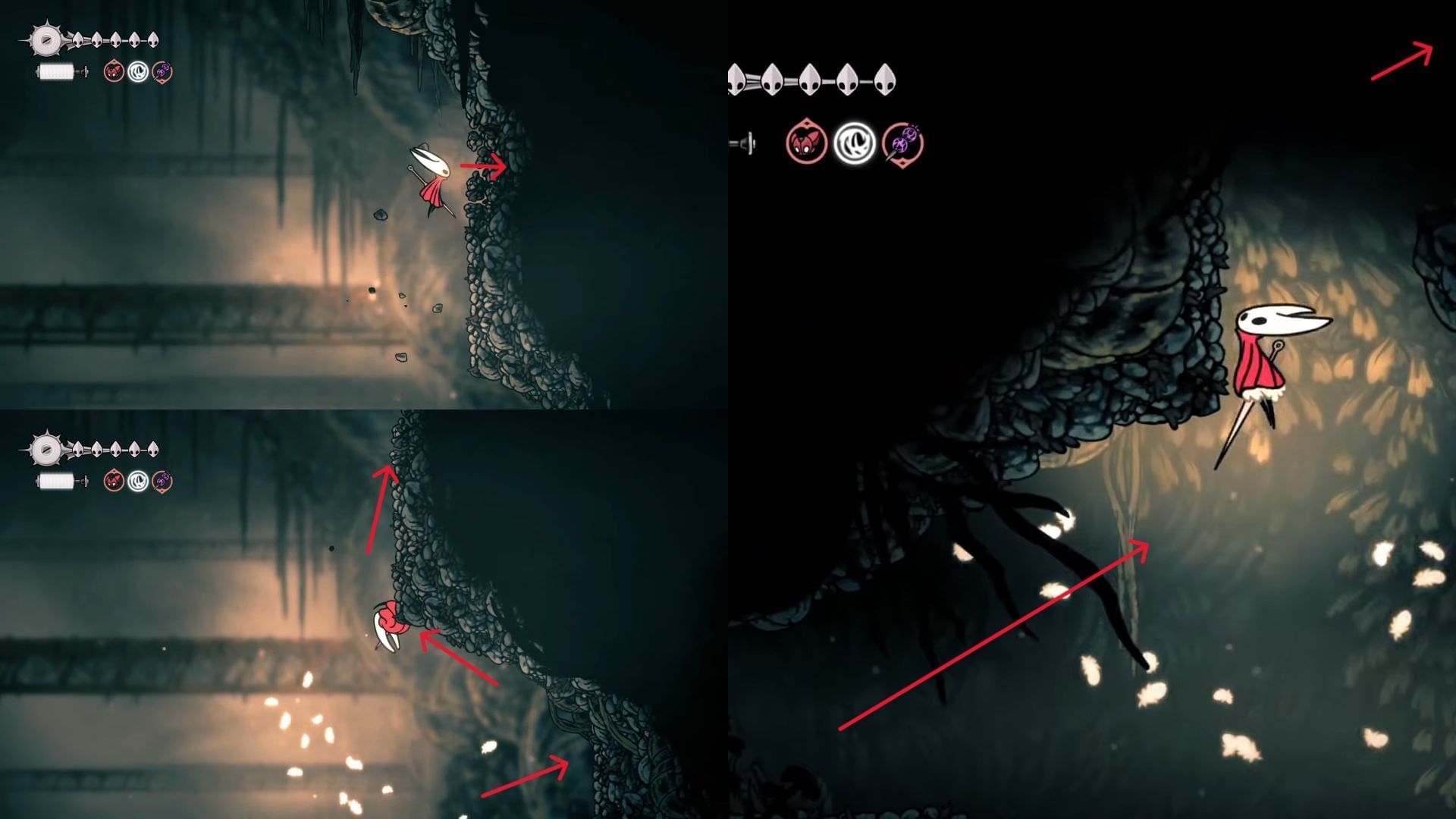 Follow the markers to scale up and break down the walls (Image via Team Cherry || YouTube@/Ape Knight Gaming)