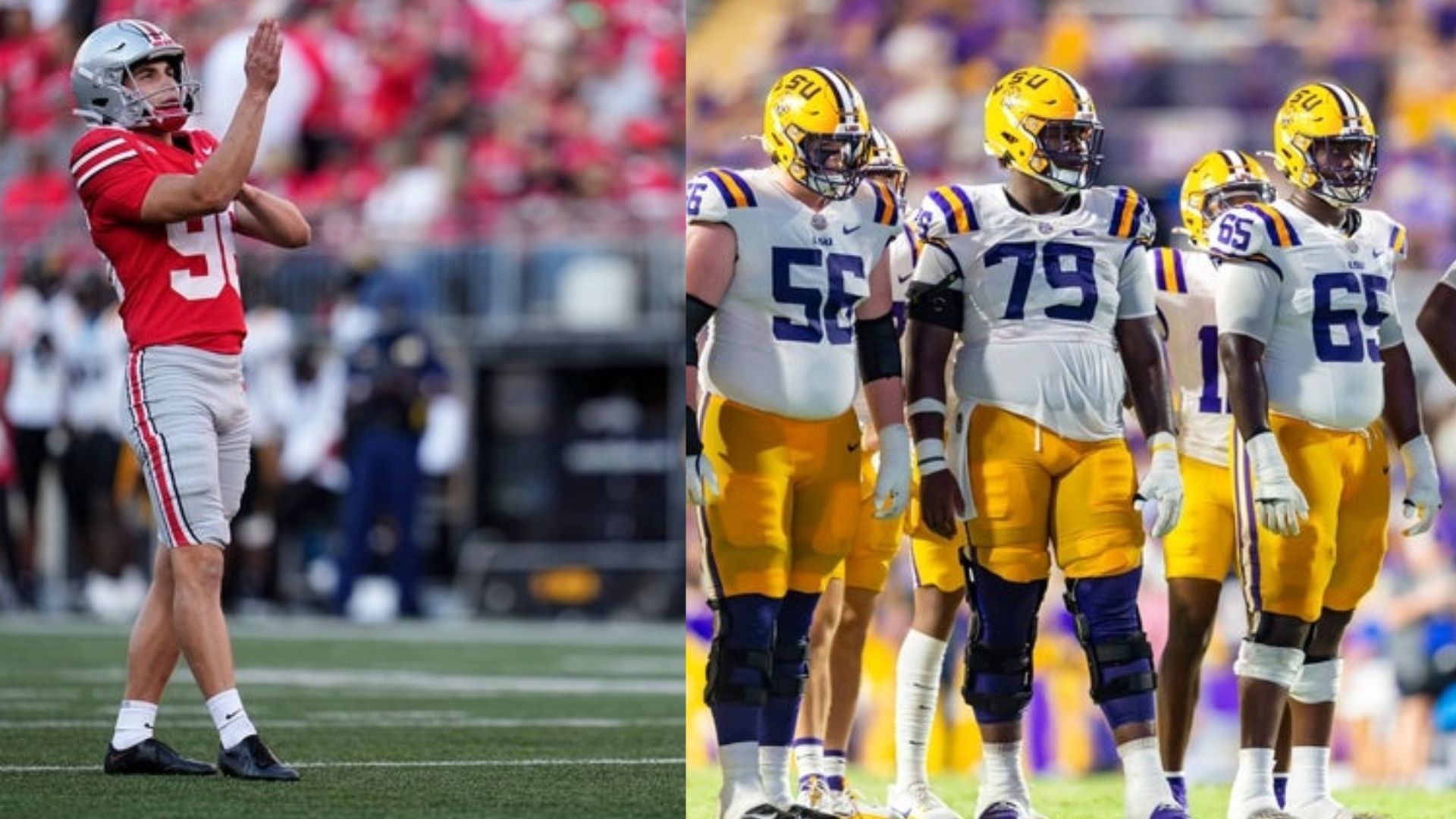 The Ohio State and LSU football teams 