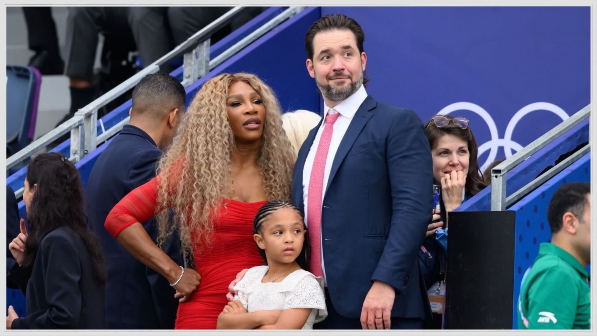 Serena Williams(left) with husband Alexis Ohanian(right) and daughter Adira(center). Image:Getty