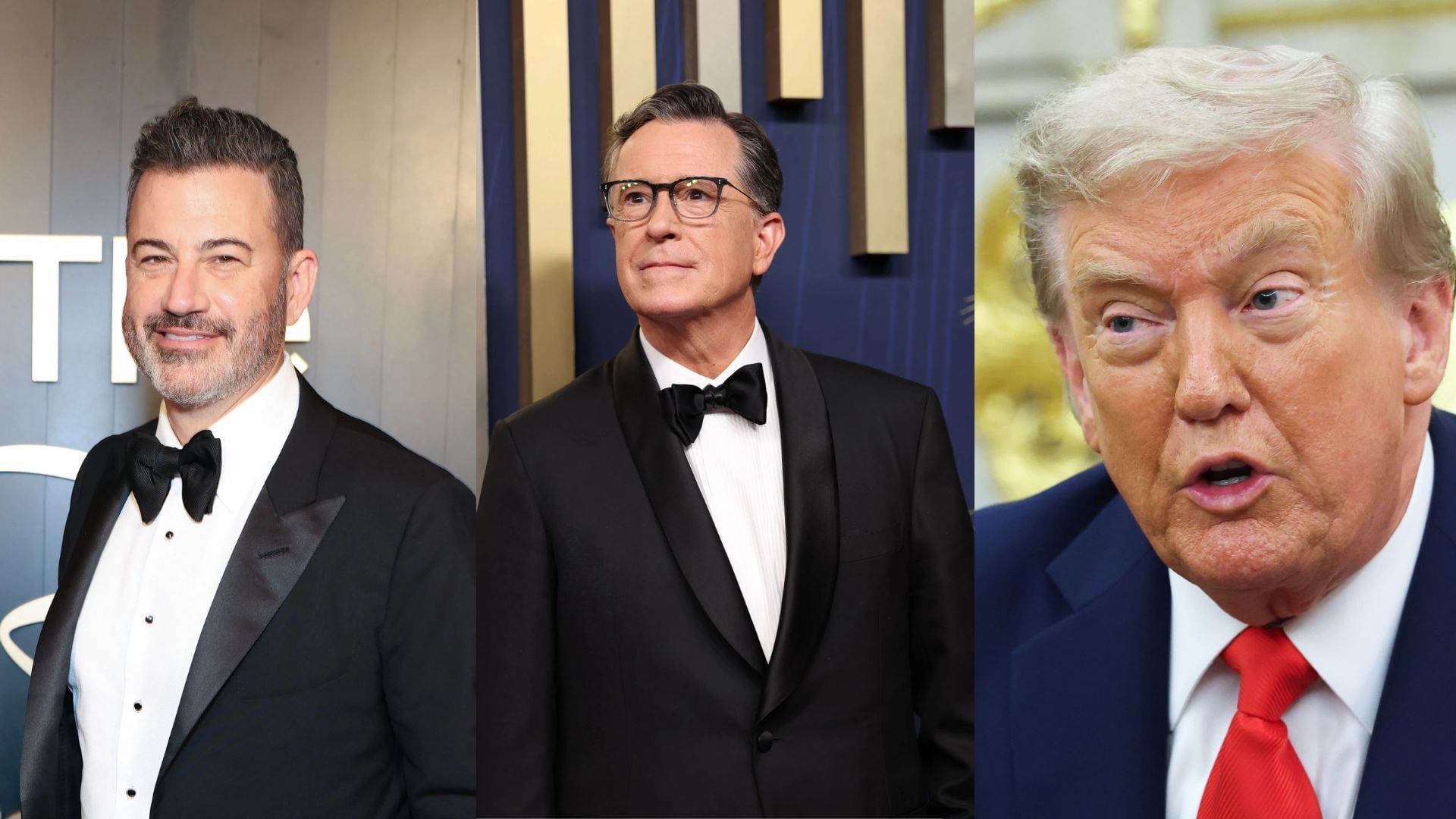 Jimmy Kimmel, Stephen Colbert, Trump (Images via Getty)