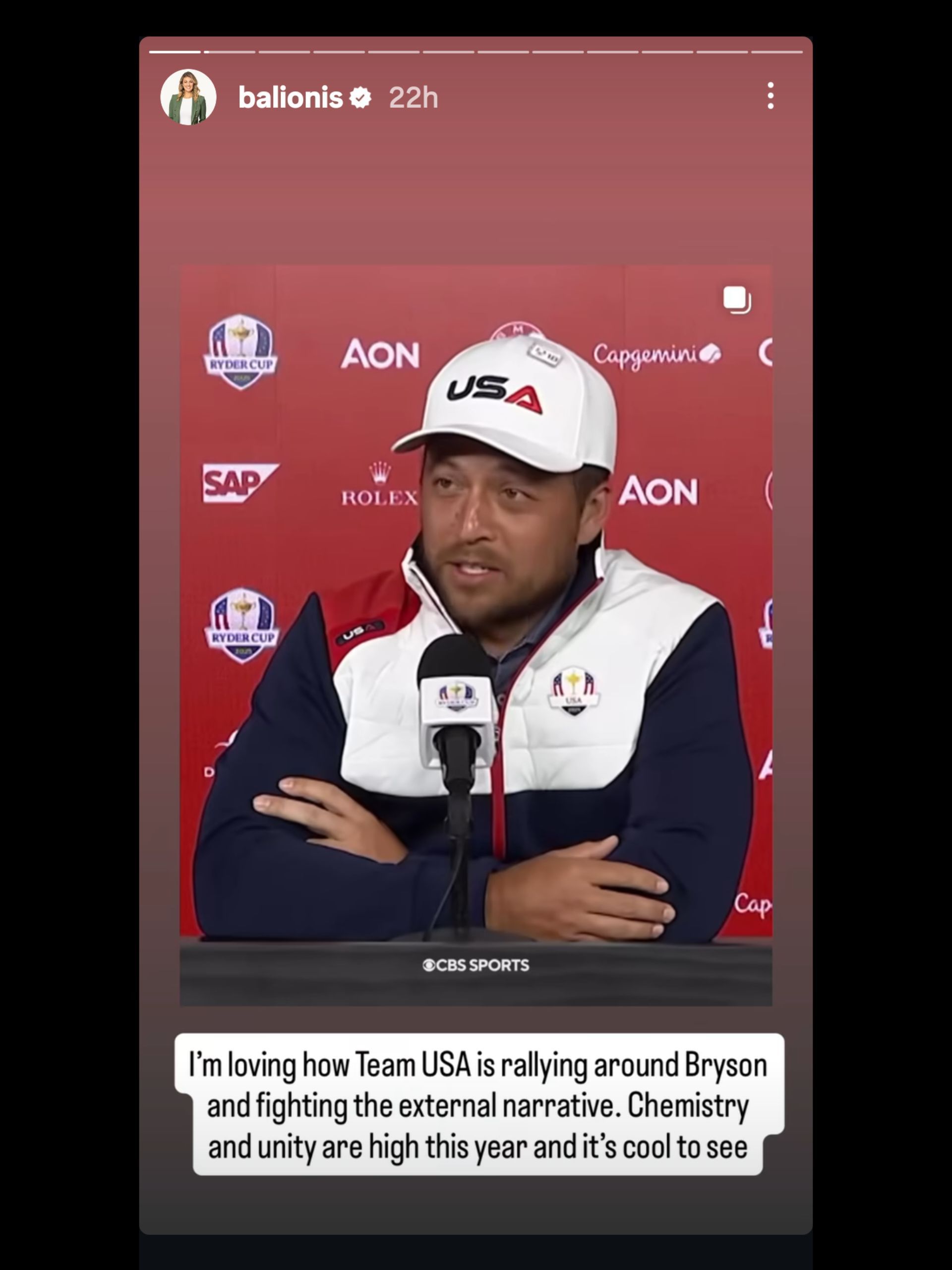 Screenshot from Balionis&#039; Instagram story about DeChambeau / Source: @balionis on Instagram