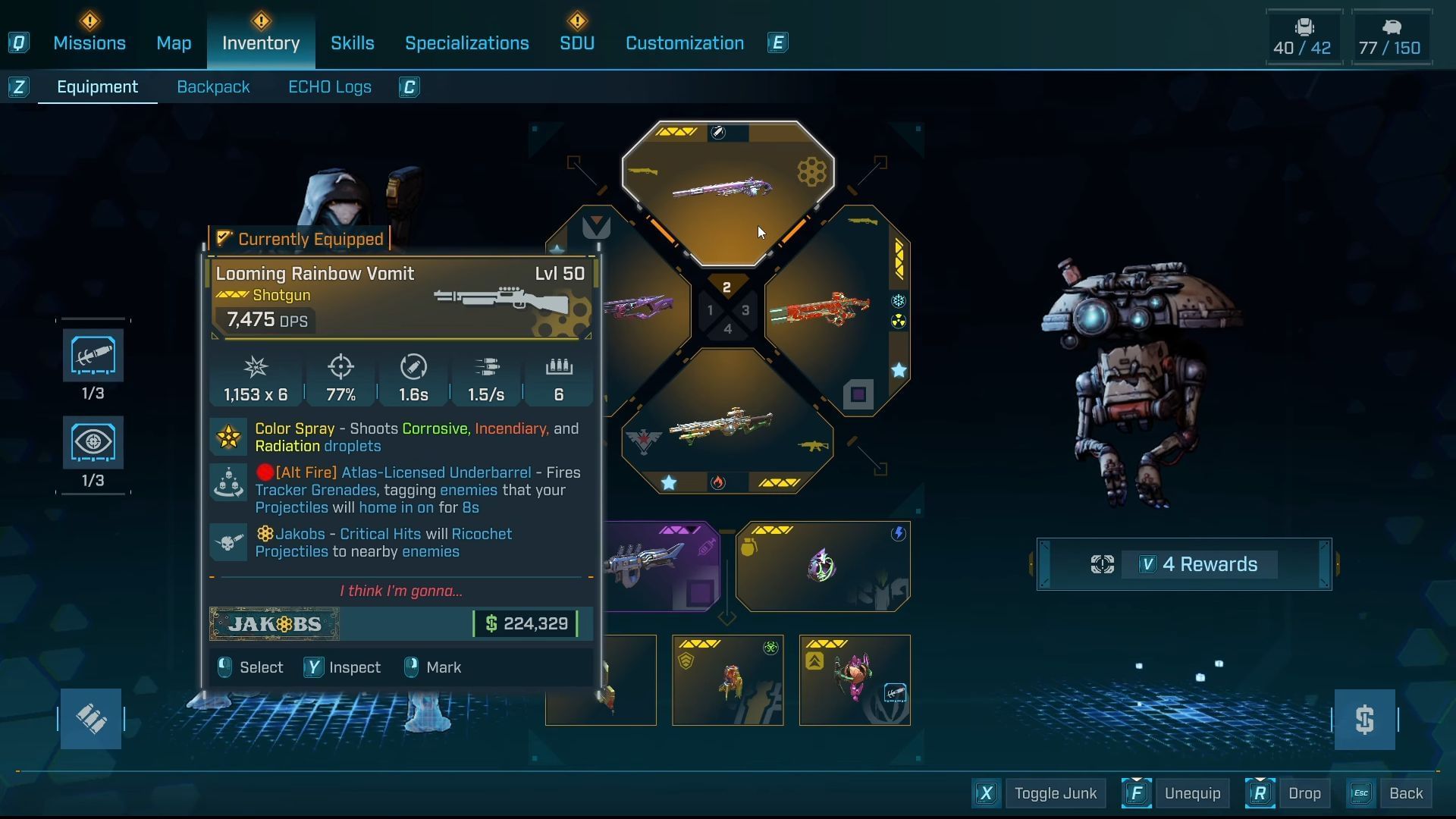 Rainbow vomit shotgun in Borderlands 4 (Image via Youtube/@Kreethehomie)