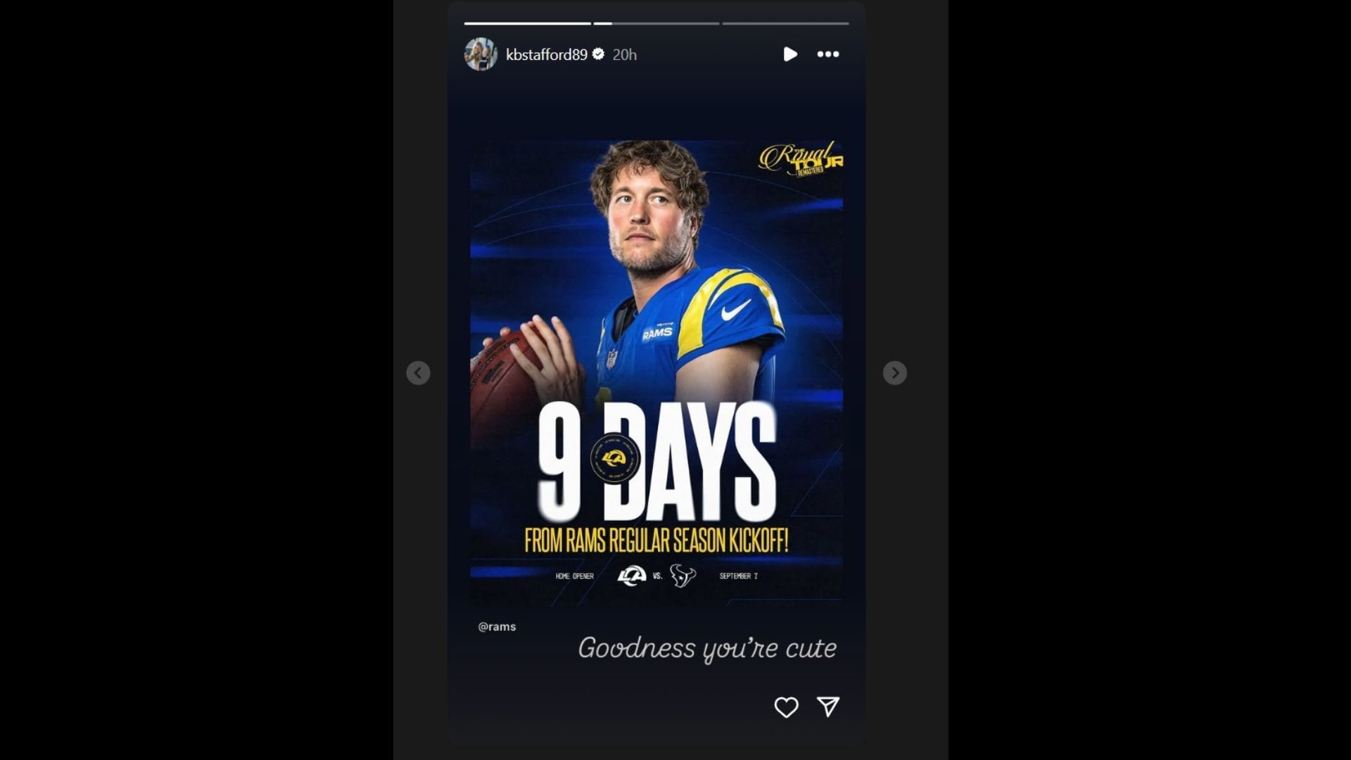 Kelly Stafford gave her seal of approval at Matthew Stafford&#039;s upcoming season (image credit: instagram/kbstafford89)
