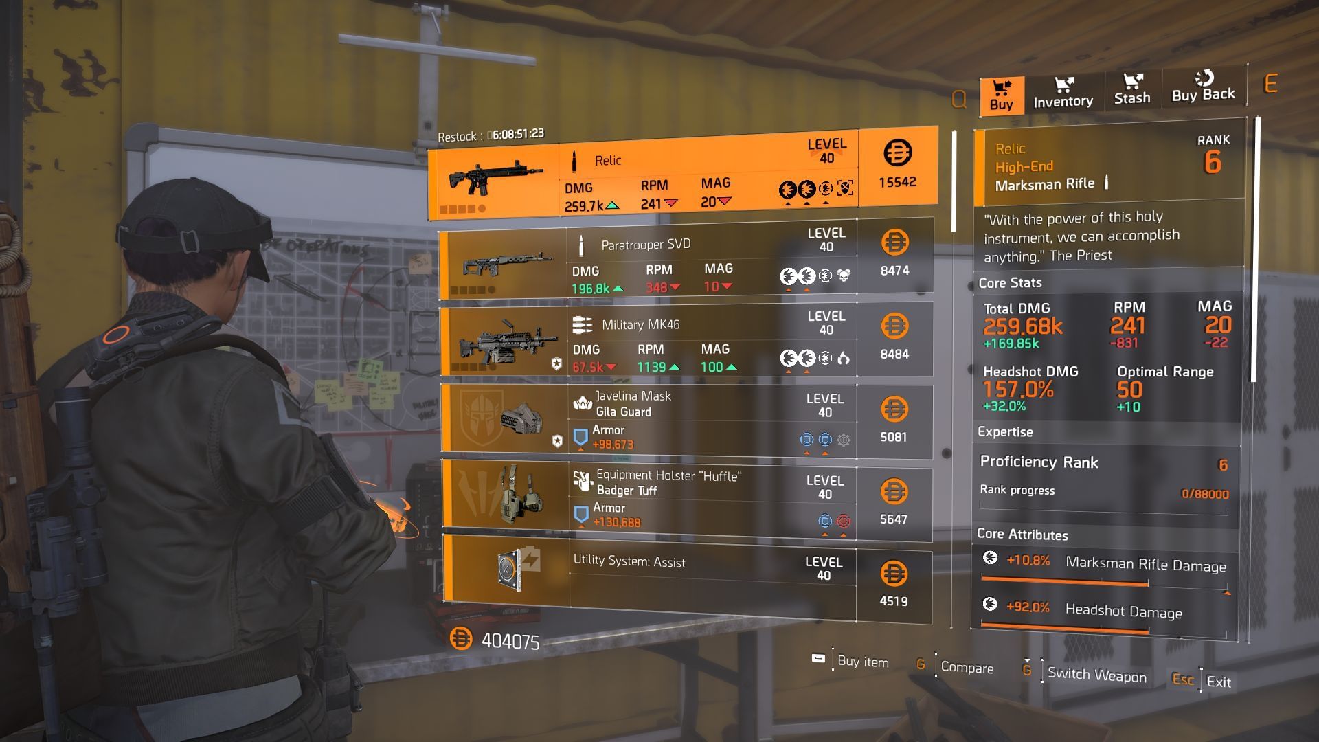 The Division 2 vendor found at the Castle Settlement (Image via SK Gaming || Ubisoft)
