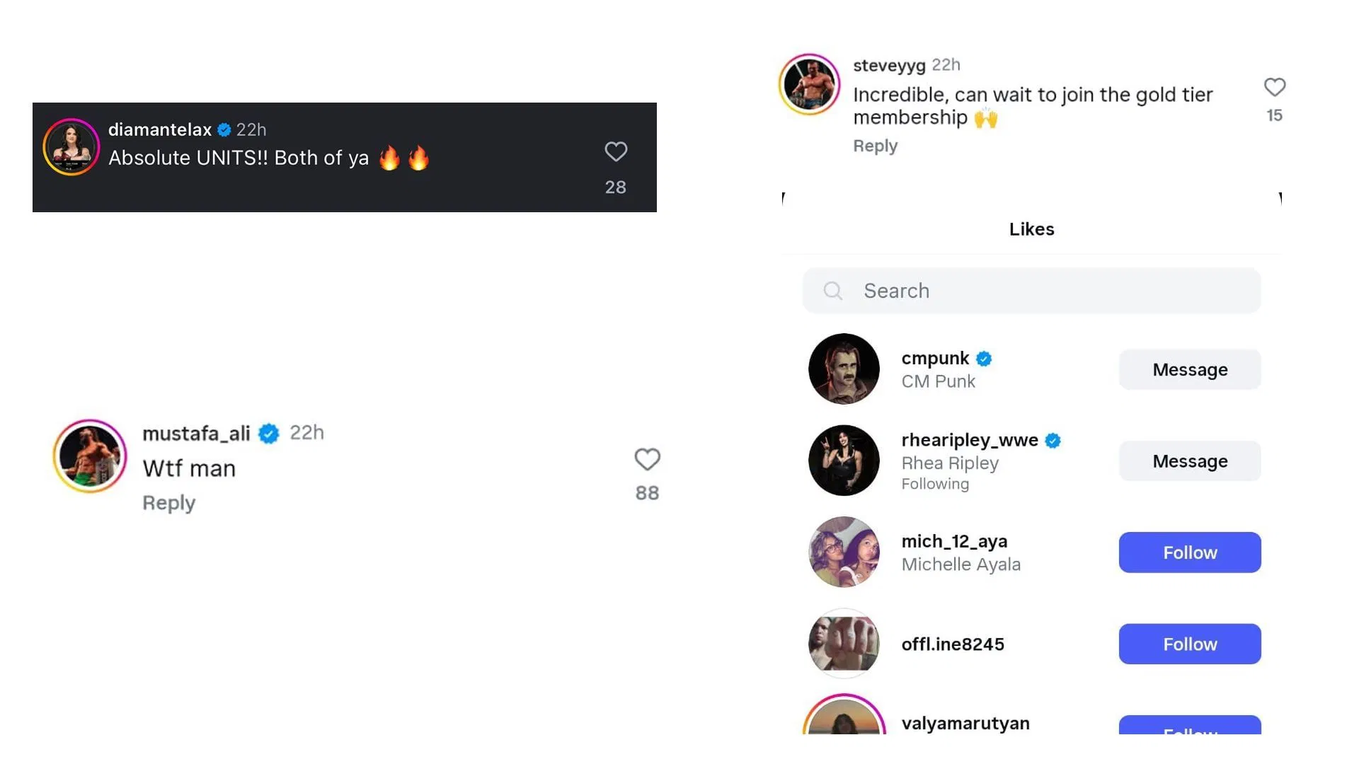 Screengrab of a few stars&#039; reactions (source: Buddy Matthews&#039; Instagram account)