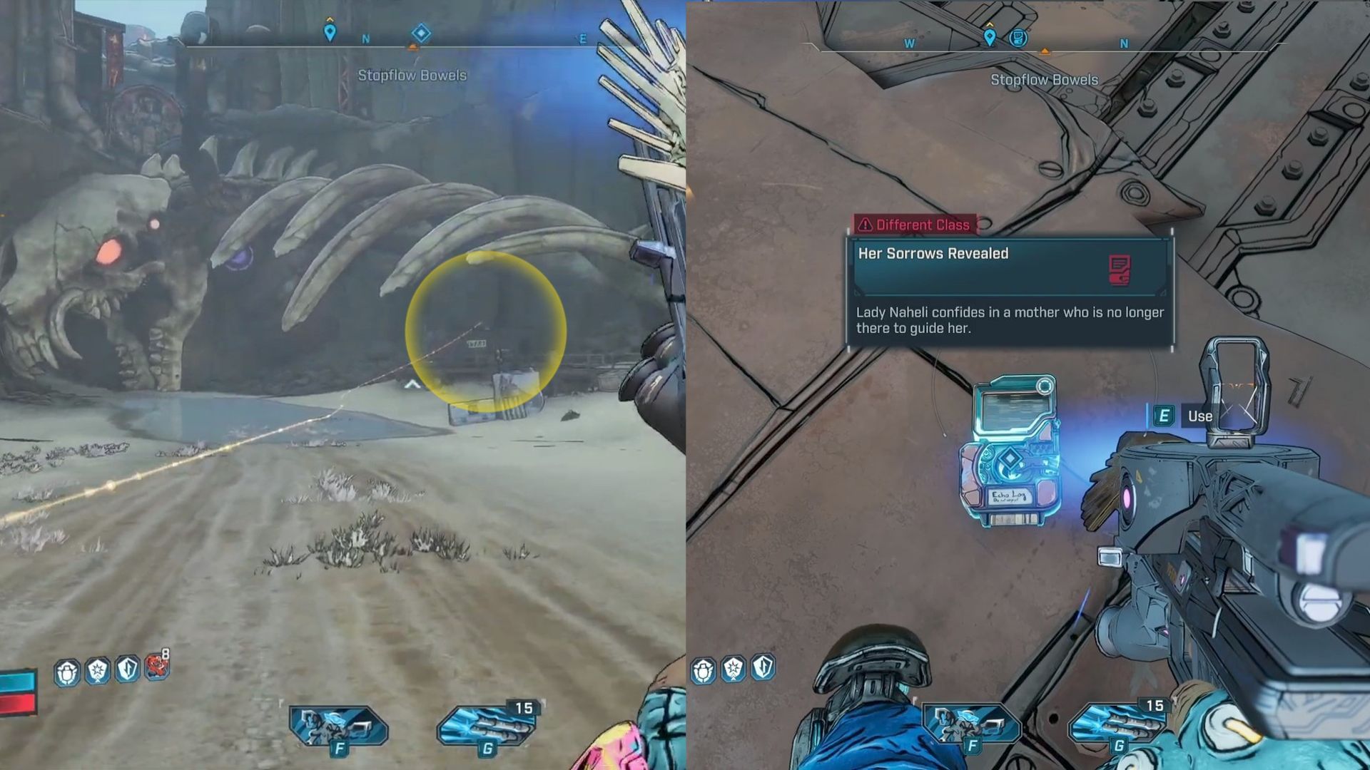 The log is up on the roof of a shack under the giant ribcage (Image via Gearbox Software)