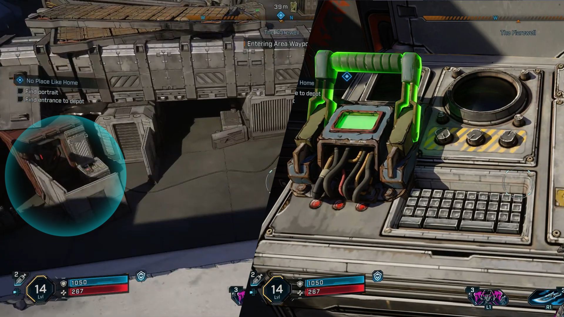 The secondary console is hidden away behind the pile of containers (Image via Gearbox Software)