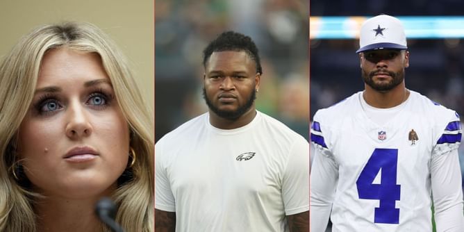Riley Gaines reacts as Jalen Carter gets ejected for spitting on Dallas quarterback Dak Prescott