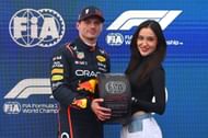 Janelle Zharmenova presenting the pole position award to Max Verstappen for the 2025 F1 Grand Prix of Azerbaijan - Source: Getty