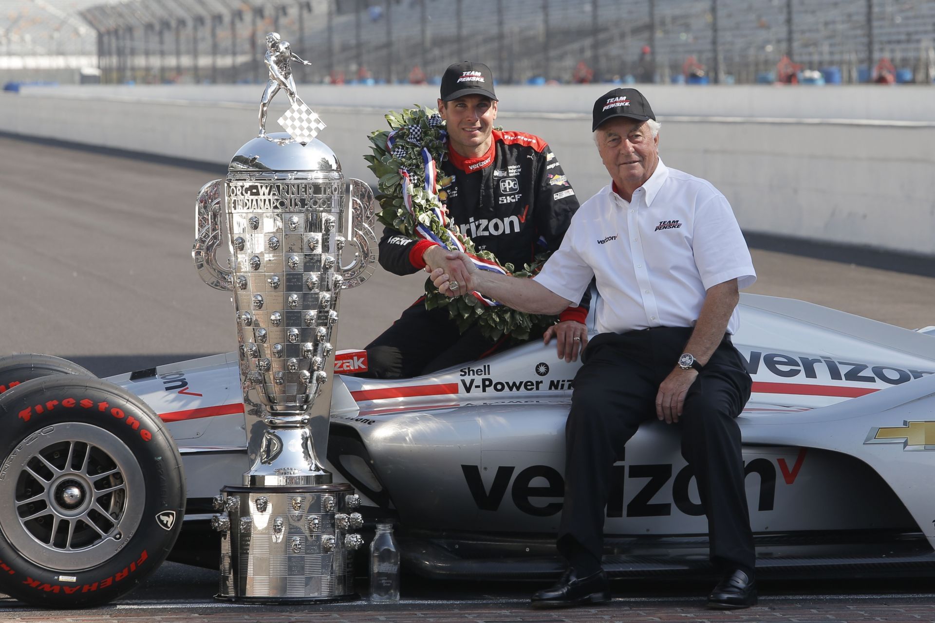 Will Power poses with Roger Penske after winning the 2018 Indianapolis 500 - Source: Getty