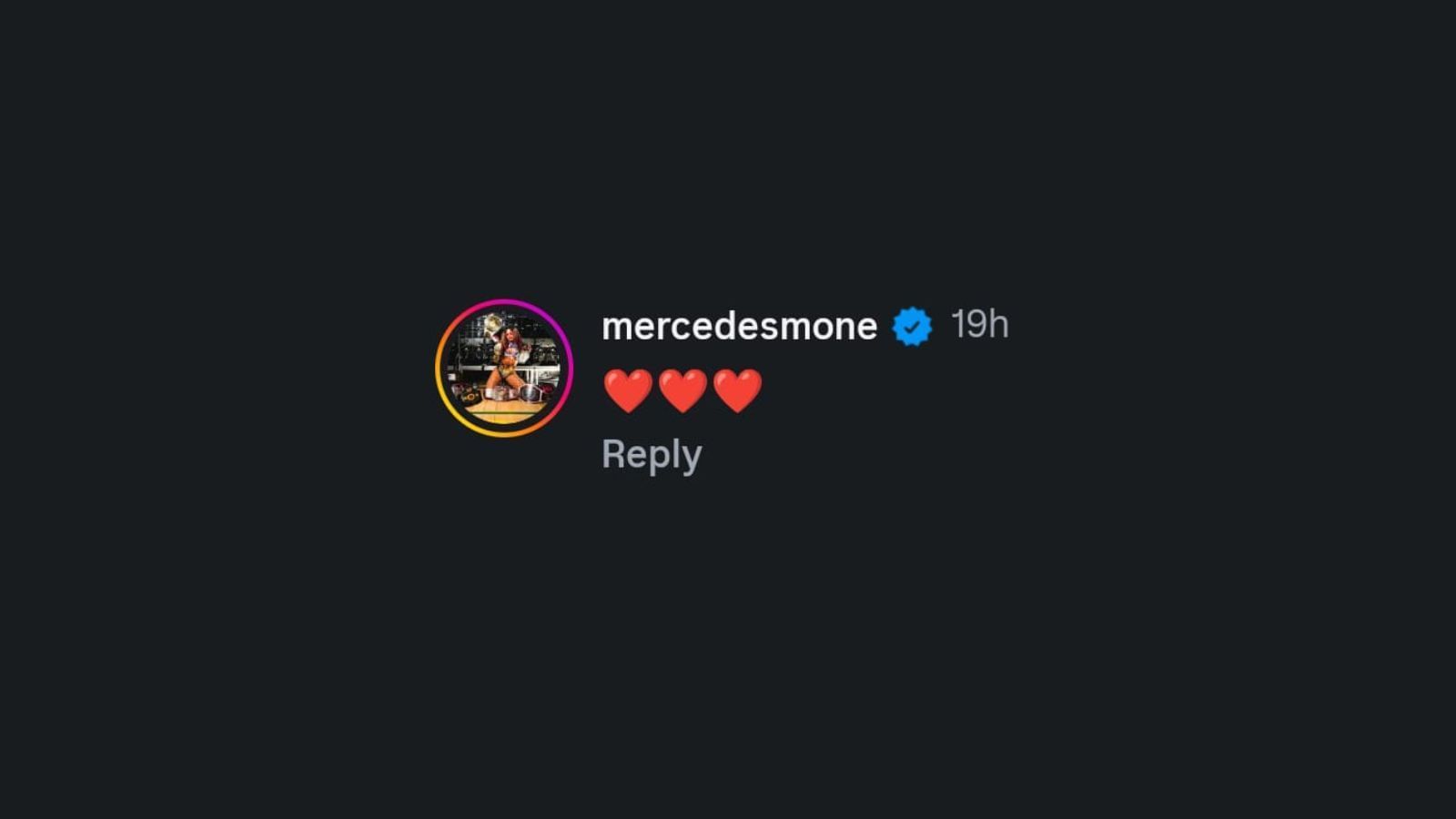 Mercedes Mone&#039;s comment [Image via Ash By Elegance&#039;s Instagram]