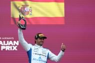 Carlos Sainz celebrates on the podium after the 2025 F1 Azerbaijan Grand Prix - Source: Getty