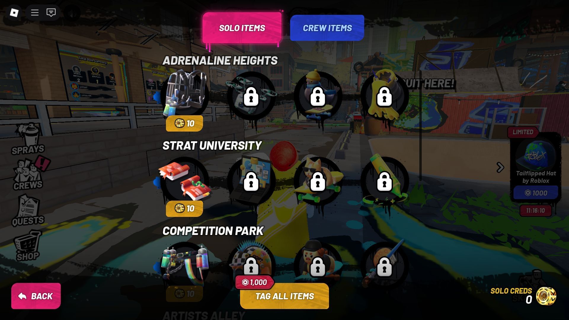 The Takeover free rewards list (Image via Roblox)