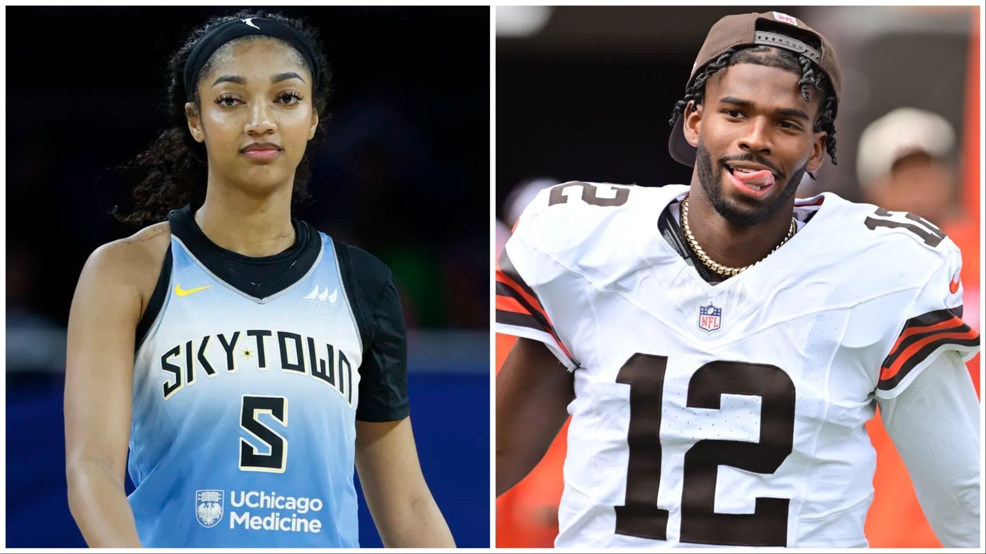 Angel Reese of the Chicago Sky and Shedeur Sanders of the Cleveland Browns. (Photos: IMAGN)