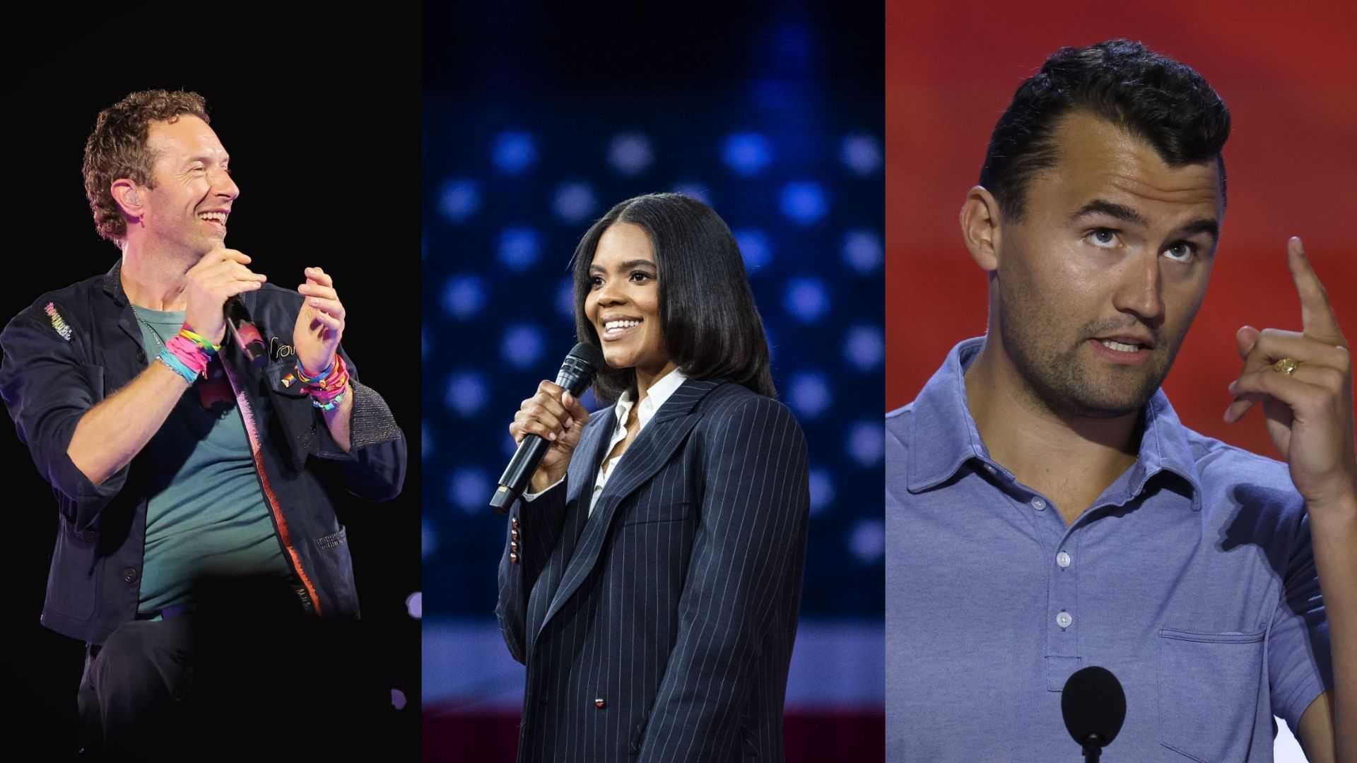 Chris Martin, Candace Owens, Charlie Kirk (Images via Getty)