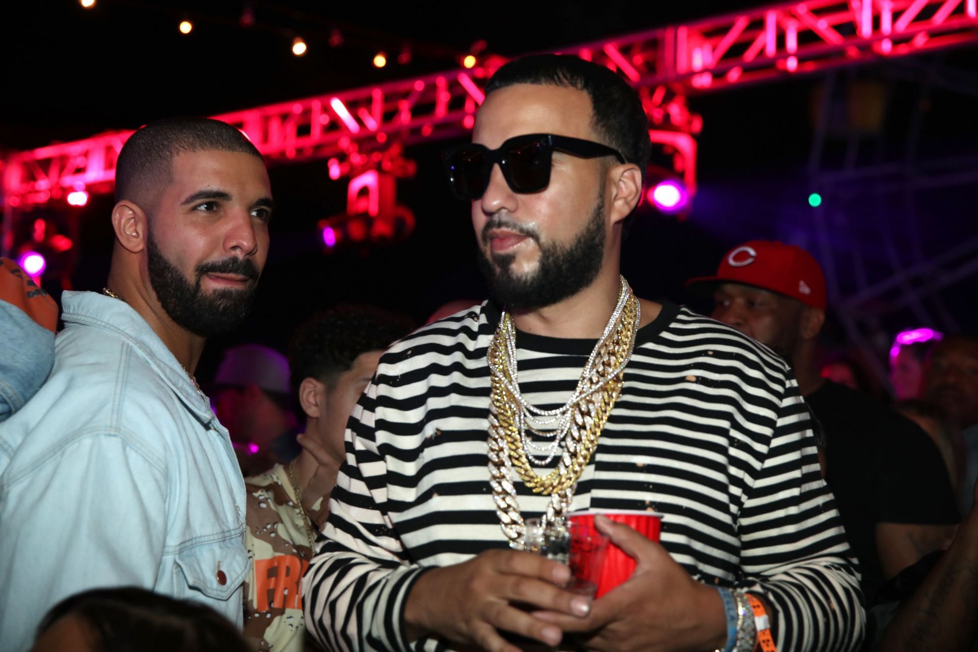 French Montana and Drake at a brand event in 2017 (Image via Getty)