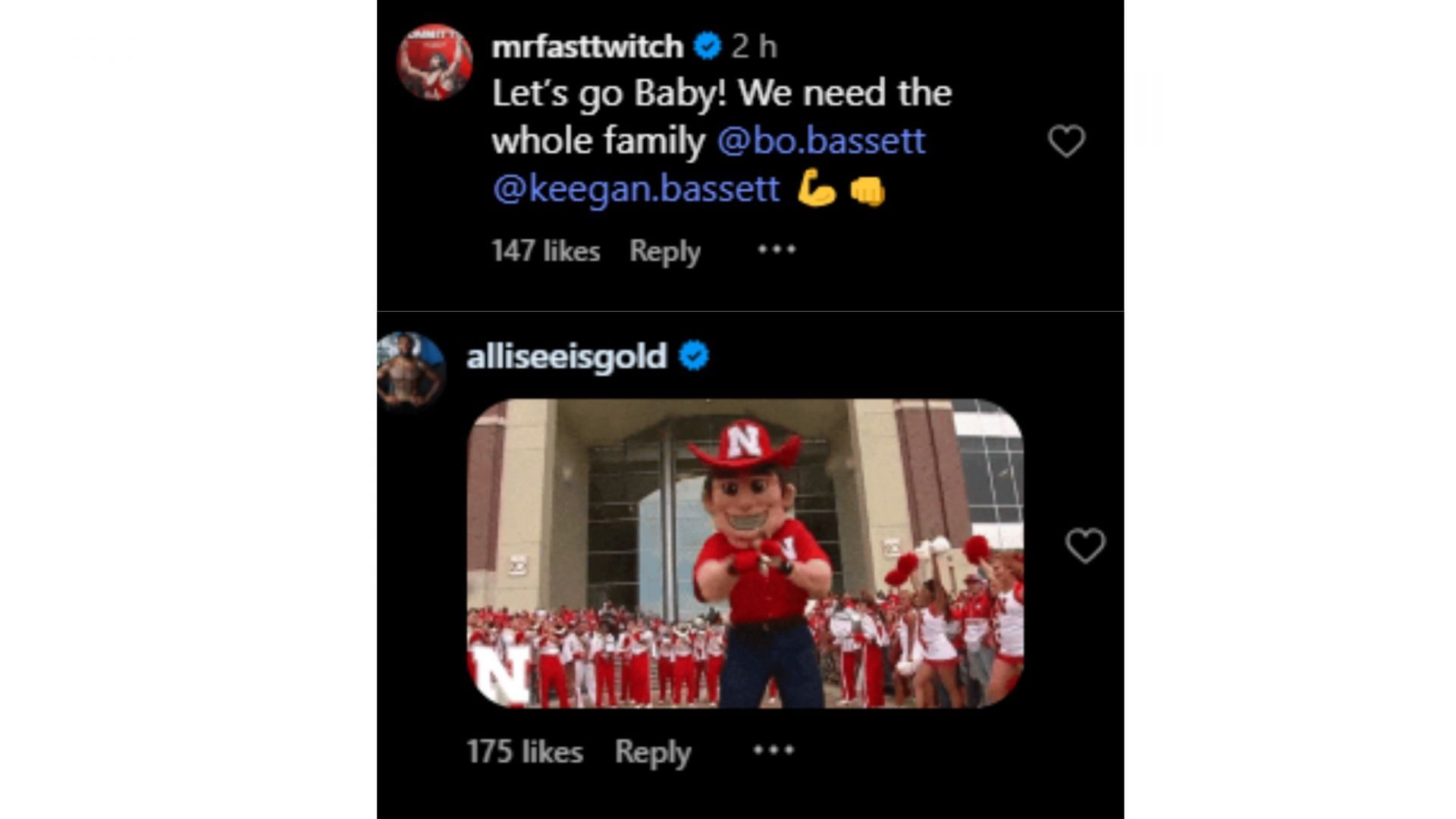 Screengrabs of AJ Ferrari and Jordan Borroughs&#039; comments on Bassett&#039;s Instagram post [Image Source: Instagram]