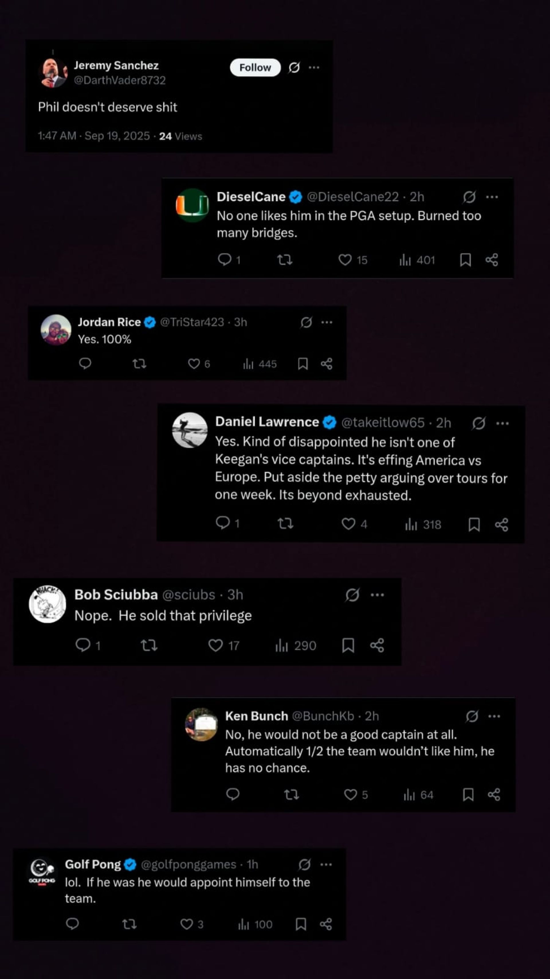 Screenshot of Fan Reactions from Golf.com&#039;s post on X