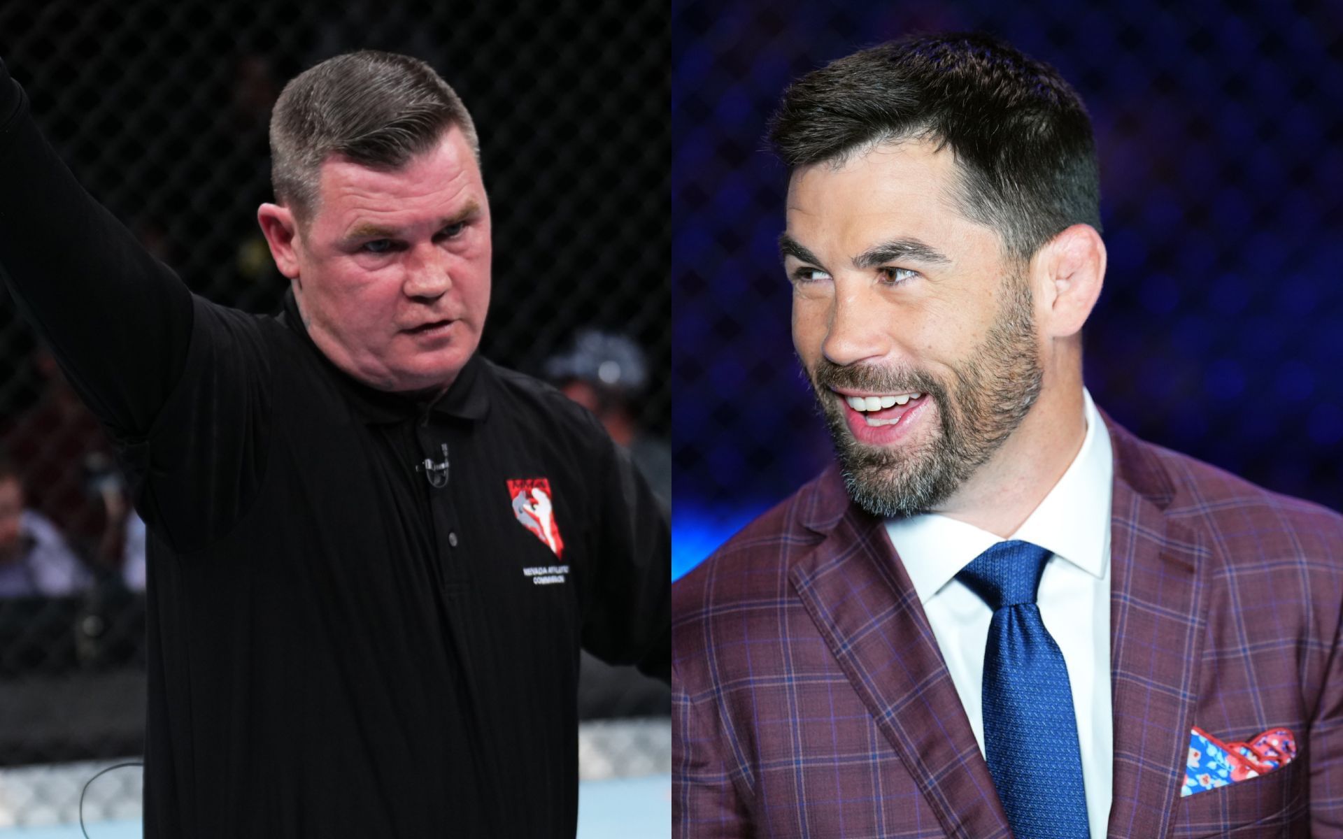 Dominick Cruz (right) goes off on Keith Peterson (left). [Images courtesy: Getty Images]