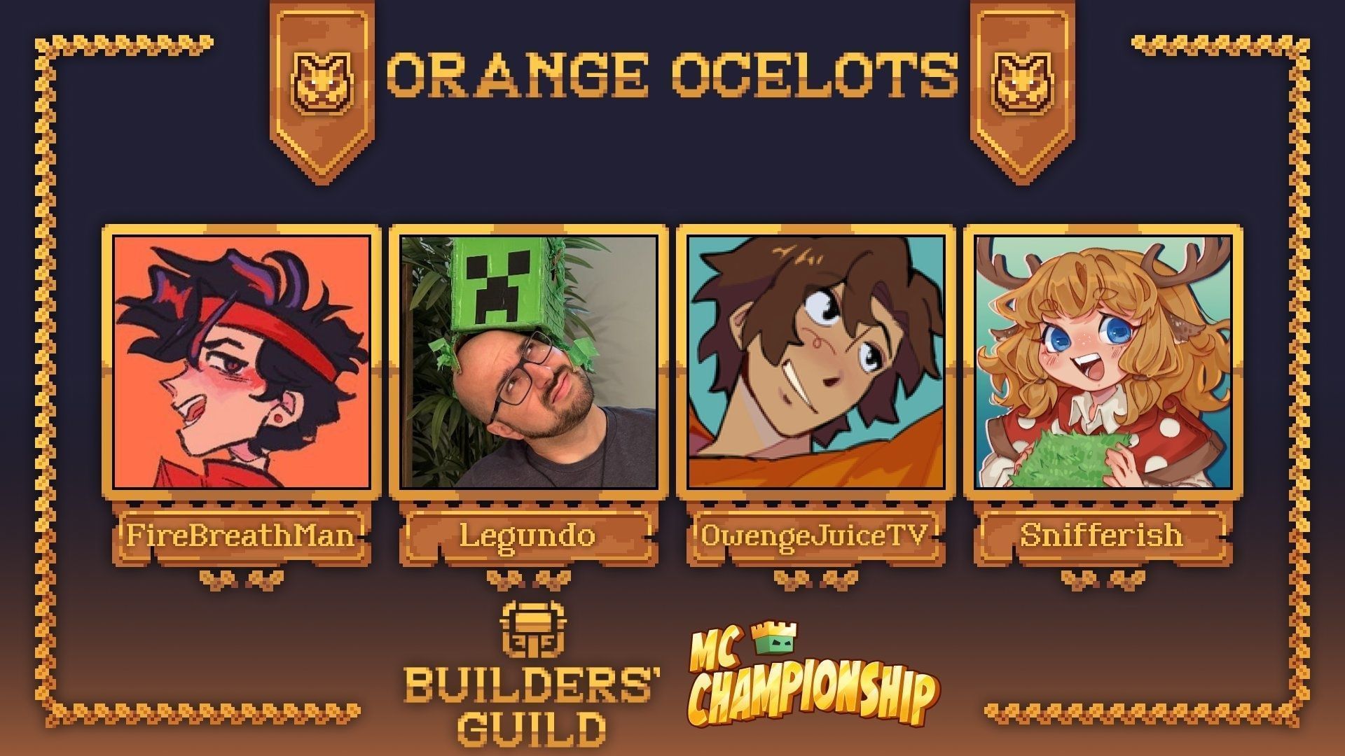Orange Ocelots members for Minecraft Championship Builder&#039;s Guild 2025 (Image via X/MCChampionship)