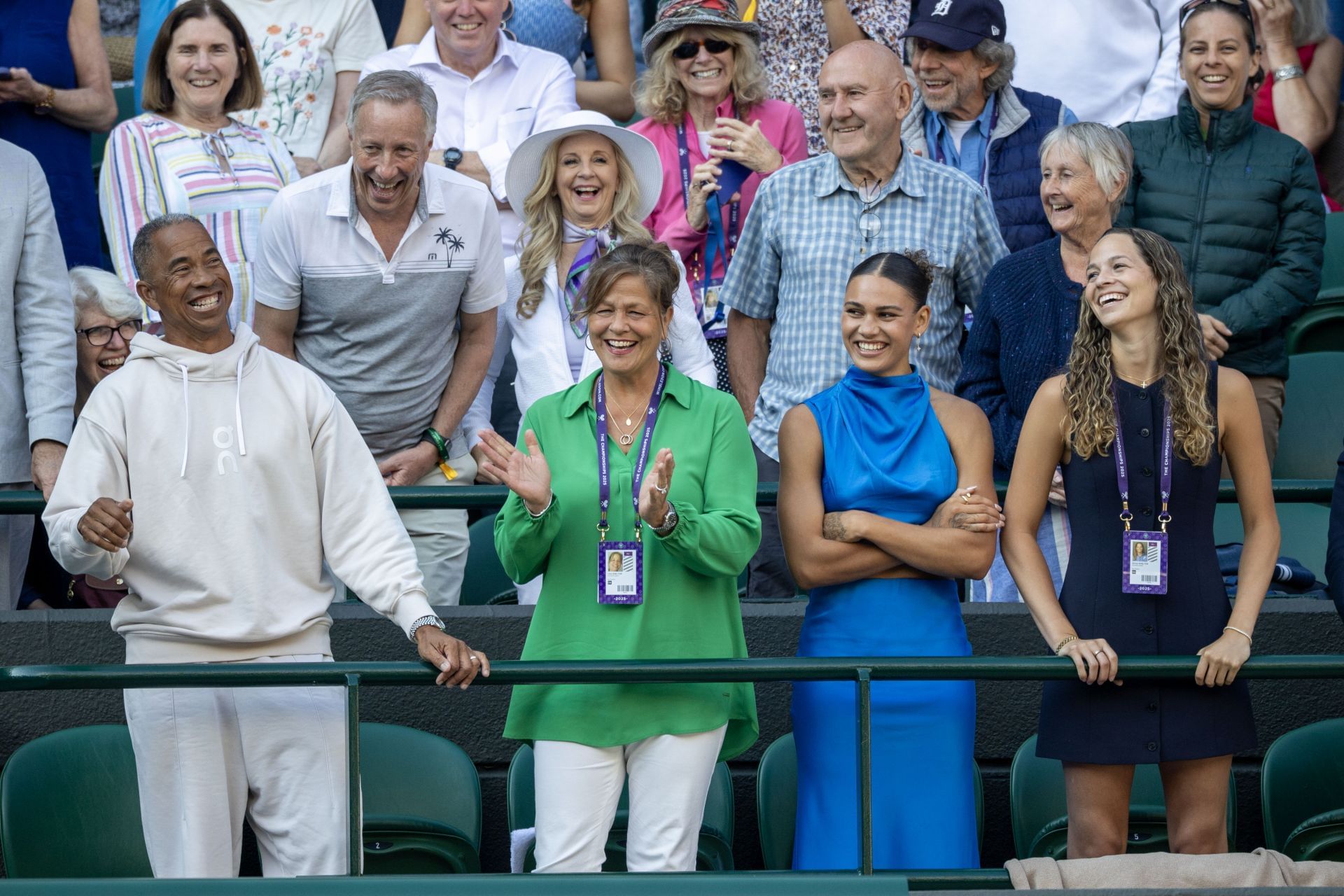 Rodman [in blue] with Shelton&#039;s family at Wimbledon [Image Source: Getty]