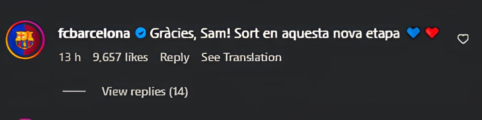 Barca&#039;s comment to Samuel Umtiti&#039;s post - (Instagram/@samumtiti)