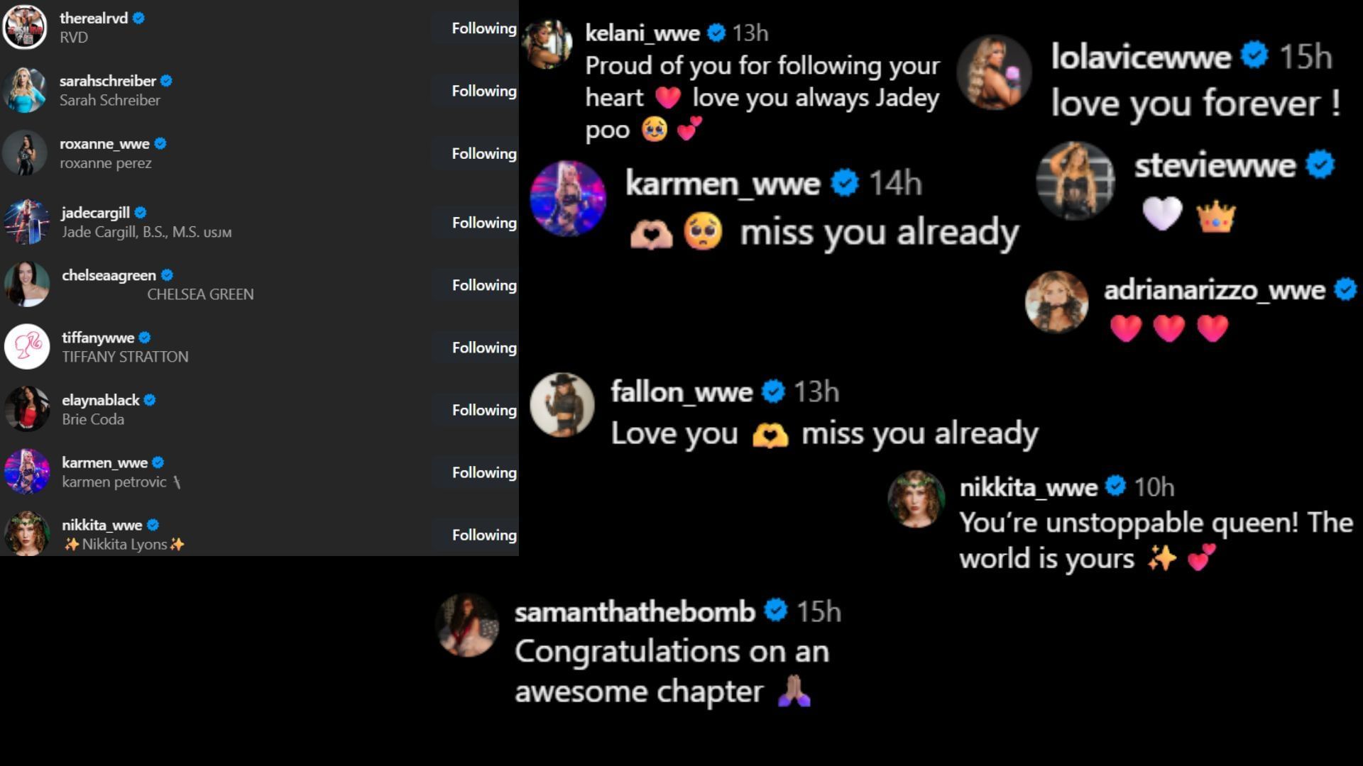 Screenshots of stars&#039; likes and comments. [Image credit: Jazmyn Nyx&#039;s Instagram]