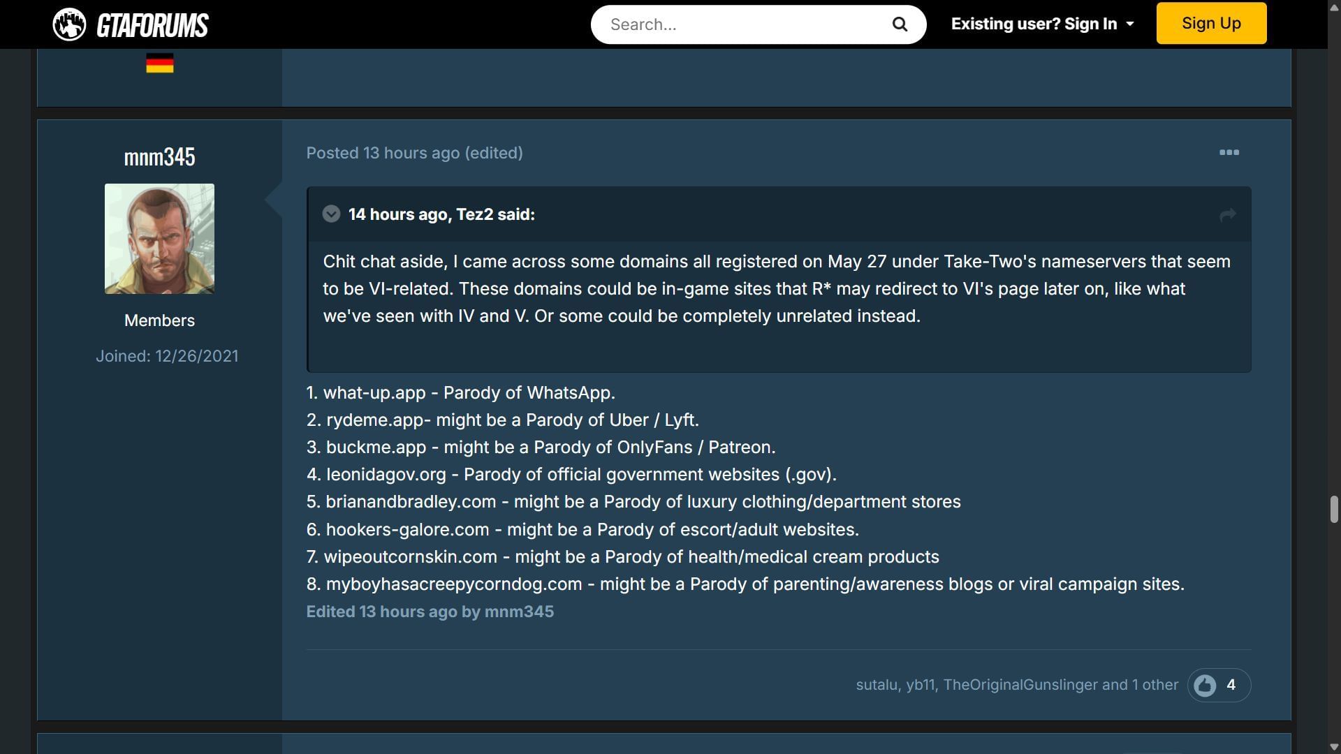 Fans speculating what each rumored in-game website could mean (Image via GTA Forums)