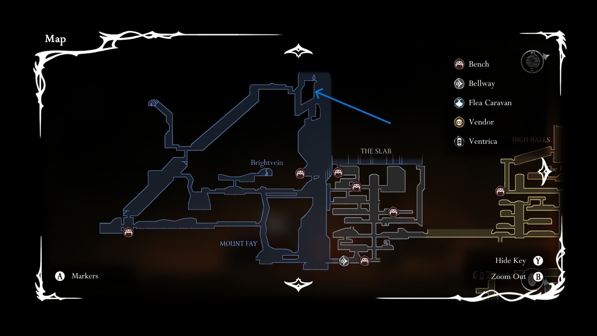 Map of Mount Fay (Image via SK Gaming || Team Cherry)