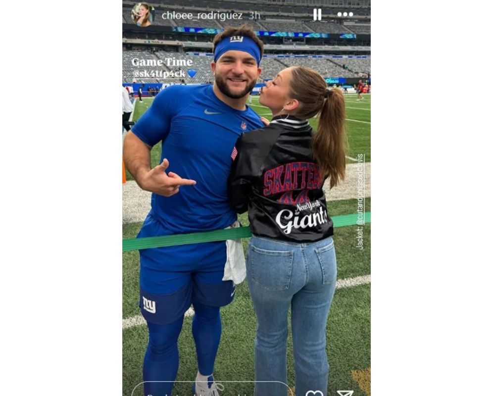 Giants RB Cam Skattebo&rsquo;s girlfriend Chloe Rodriguez shows support in custom jacket at preseason win vs. Patriots [IG/@chloee_rodriguez]