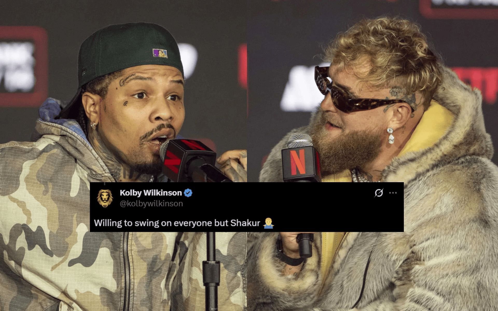Fans react to Gervonta Davis (left) threatening a reporter lauding Jake Paul (right). [Images courtesy: Getty]
