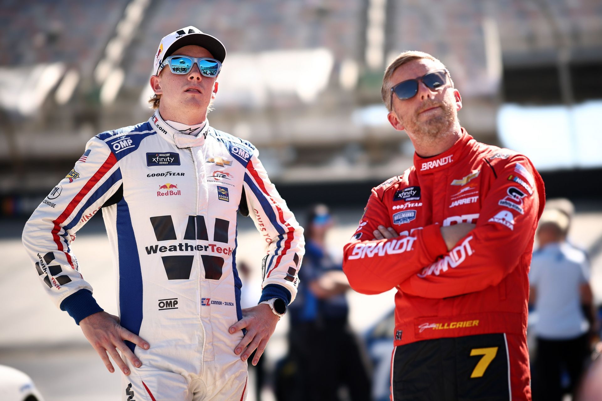 Connor Zilisch (L) and Justin Allgaier before the NASCAR Xfinity Series race at Bristol. Source: Getty