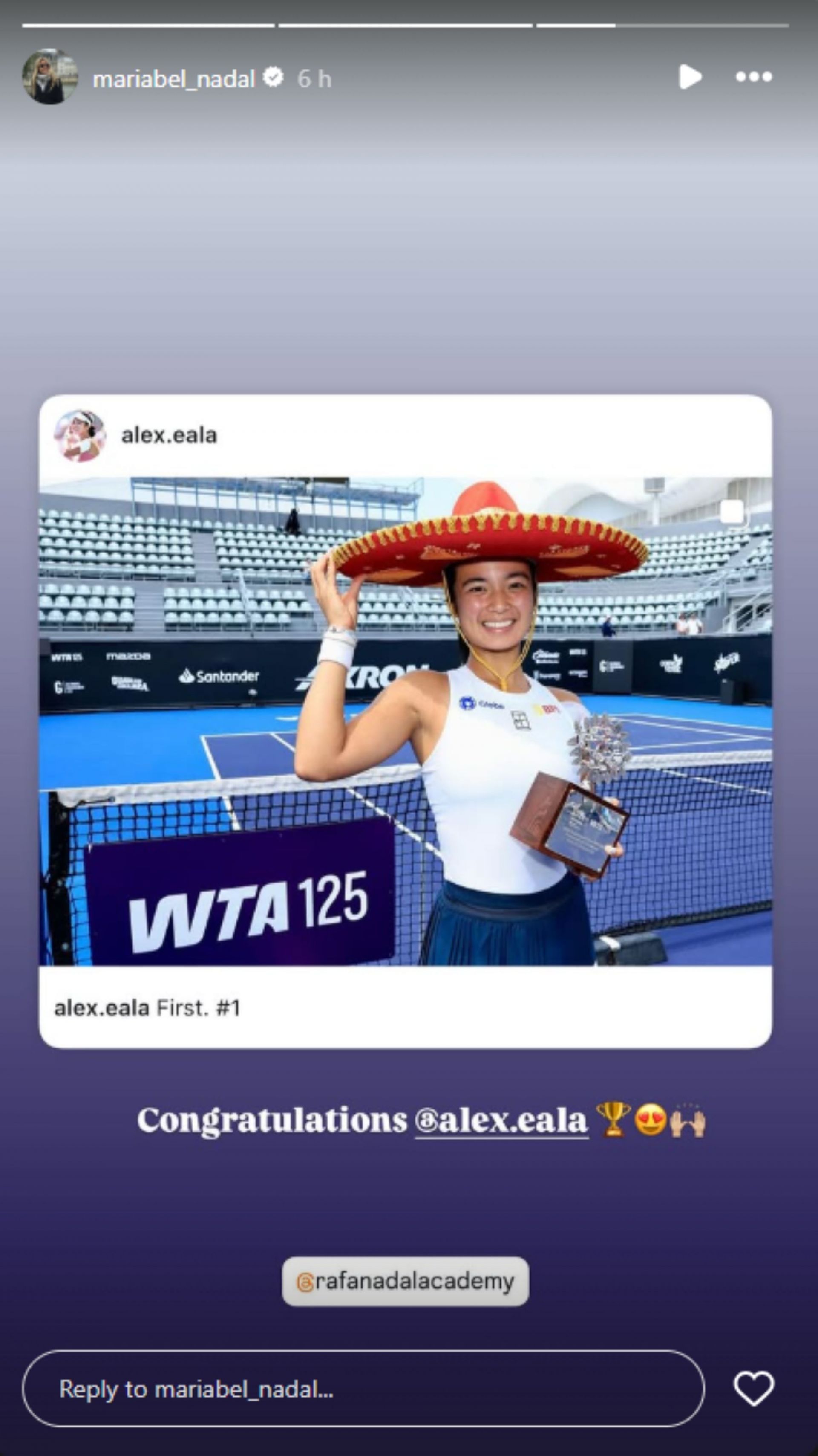 Maribel Nadal praises Alexandra Eala; Instagram - @maribel_nadal