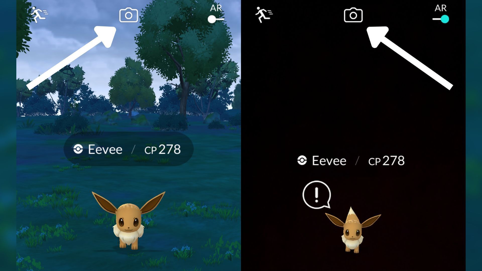 Find the camera button on the top of the encounter screen (Image via The Pokemon Company)