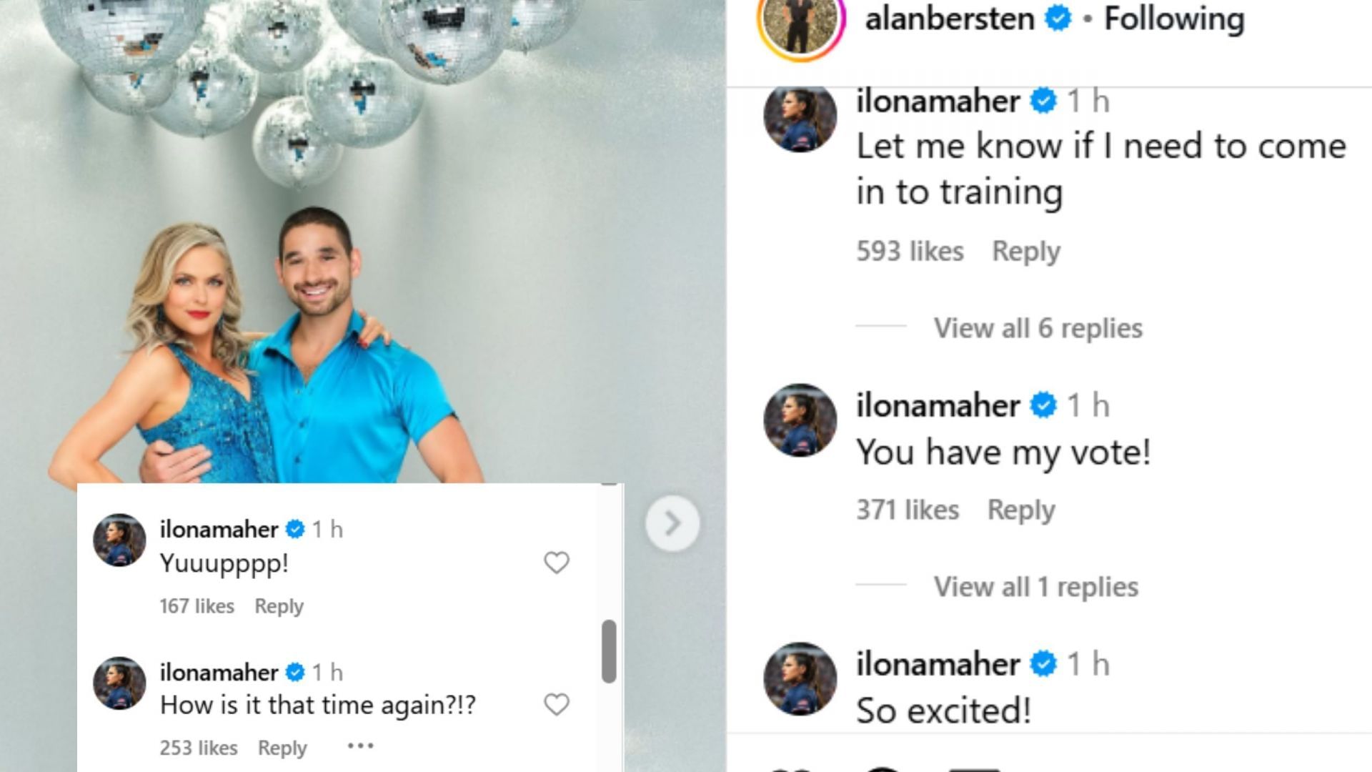 Ilona Maher&#039;s comments on Alan Bersten&#039;s post - Source: via @alanbersten on Instagram