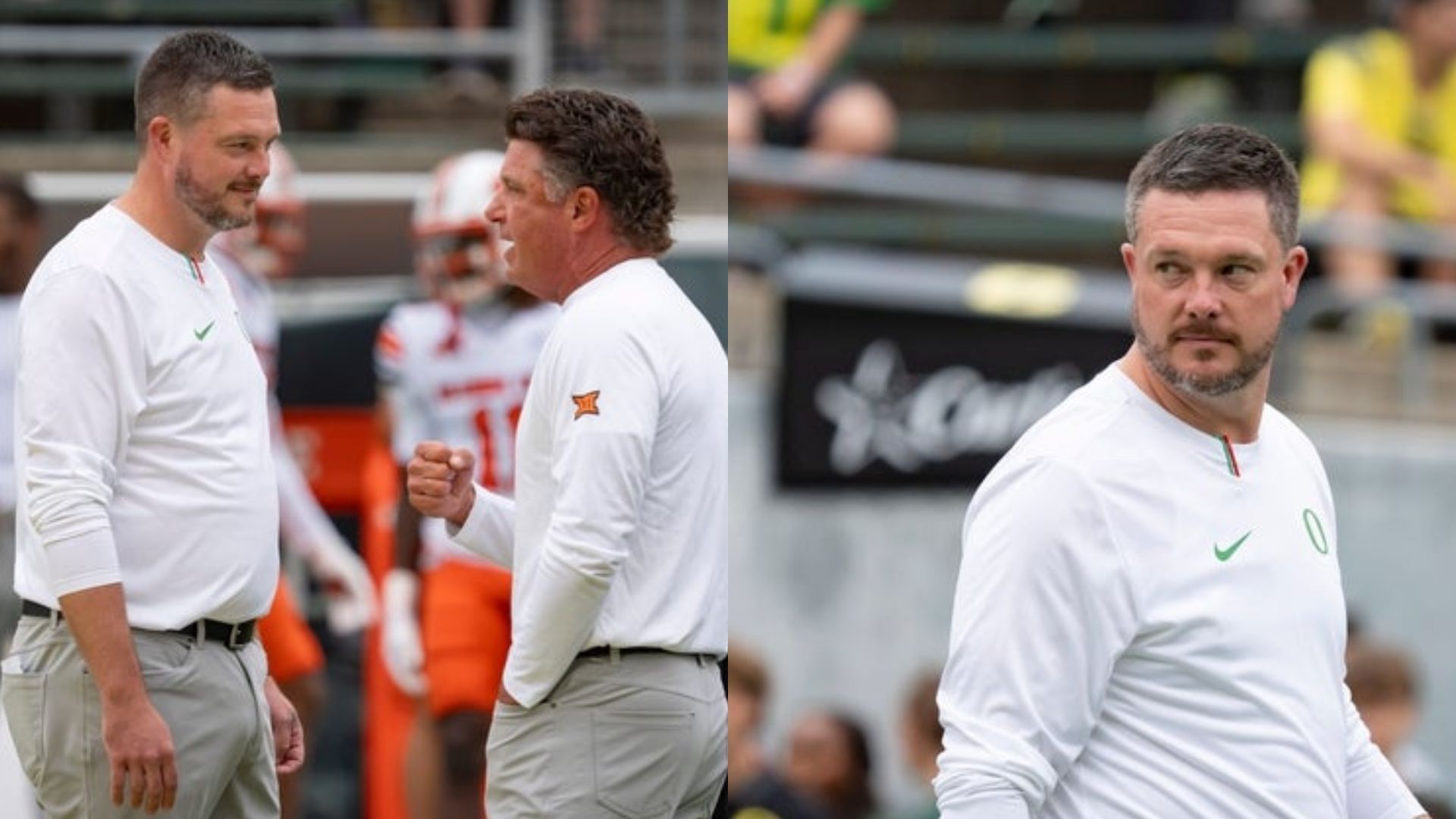 Oklahoma State coach Mike Gundy and Oregon coach Dan Lanning 