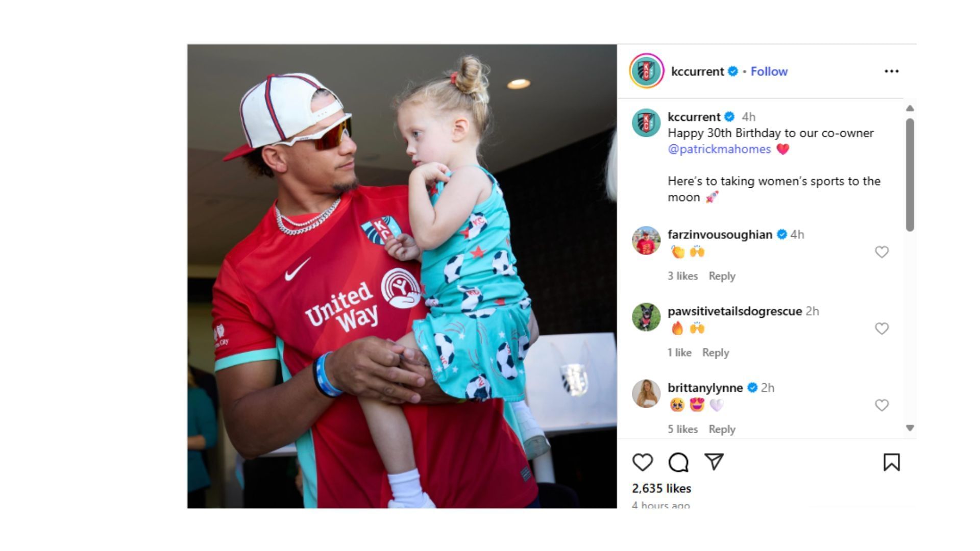 Brittany Mahomes used emojis to share her thoughts on the birthday post. (Photo via Kansas City Current's Instagram)