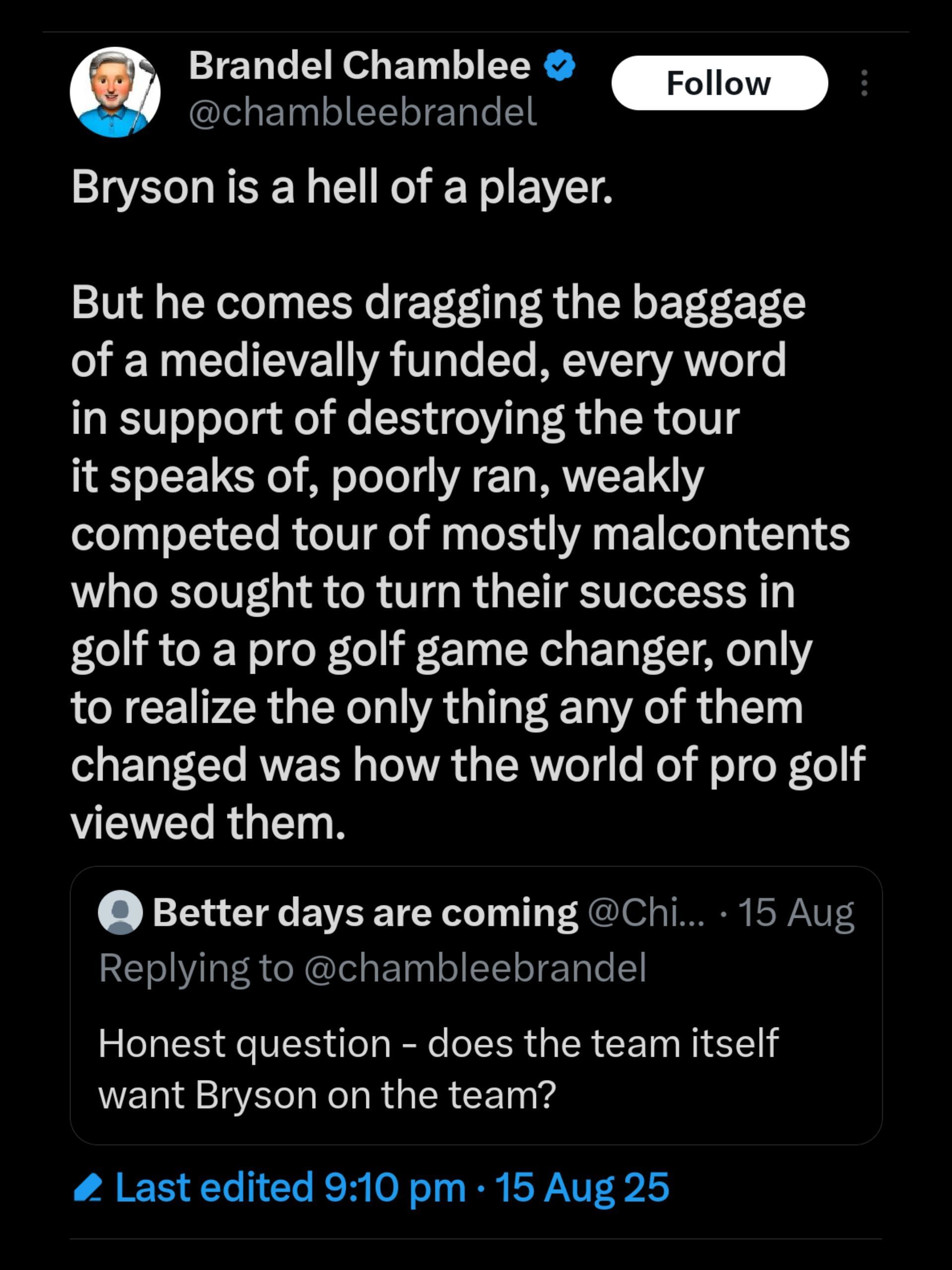 Screen snapshot of Brandel Champli Tweet / X: Chamblebrandel