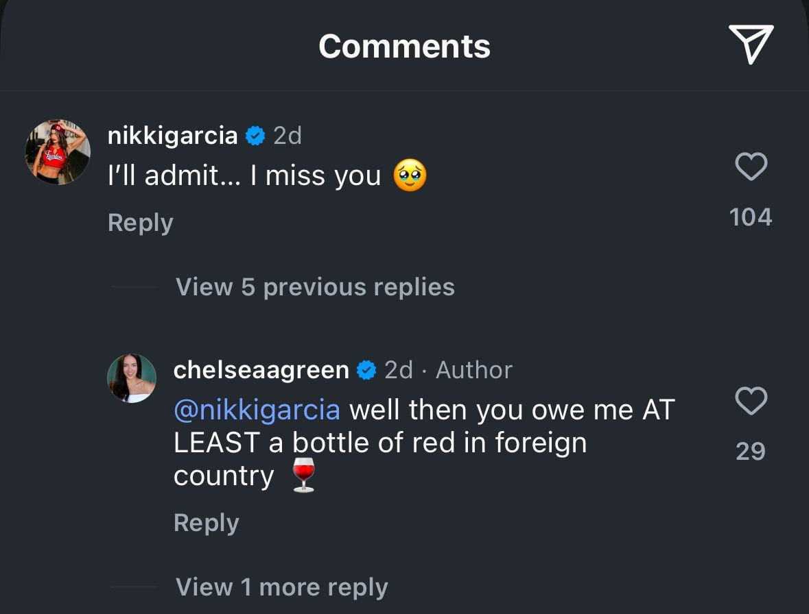 Nikki&#039;s comment on Chelsea&#039;s post!