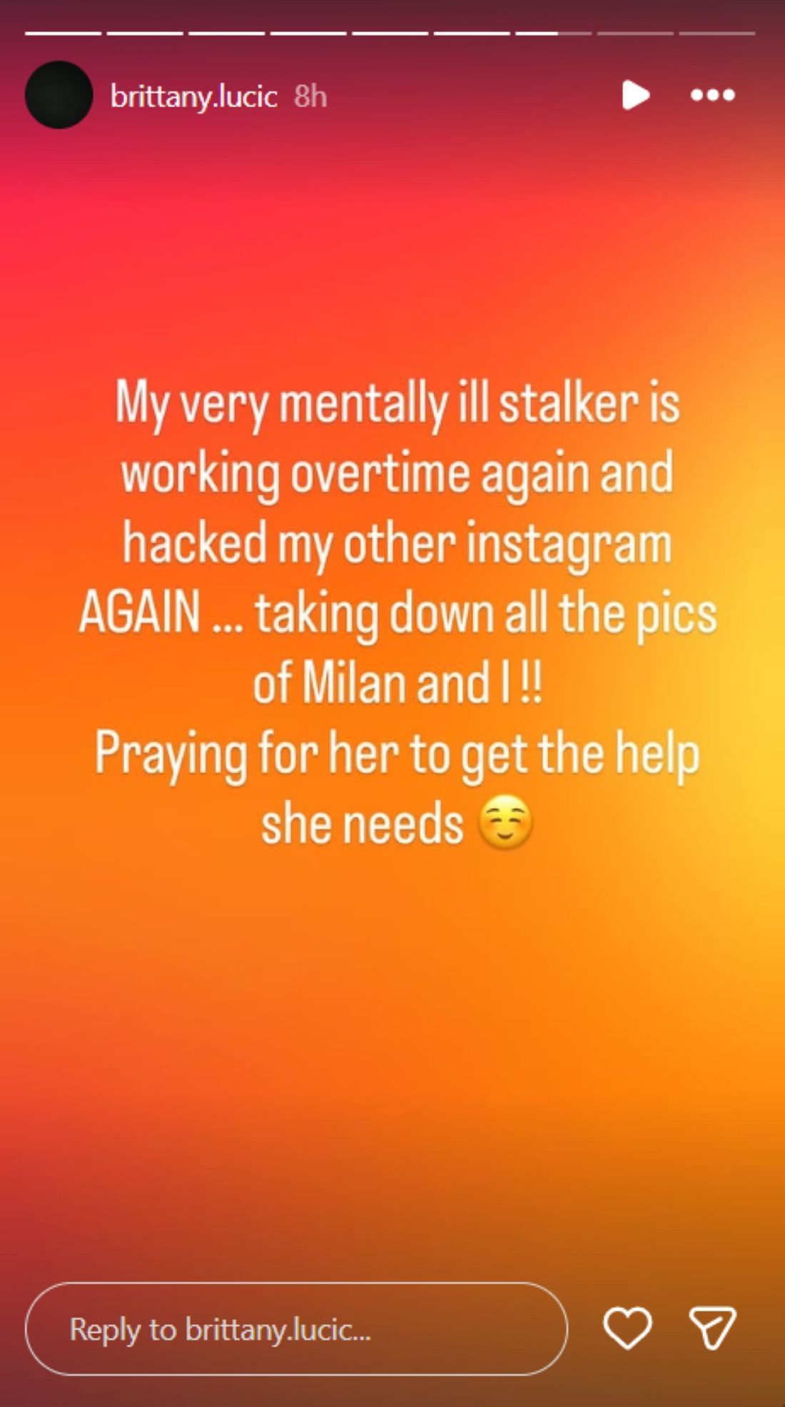 Milan Lucic&#039;s wife Brittany IG story - Credit: @ brittany.lucic