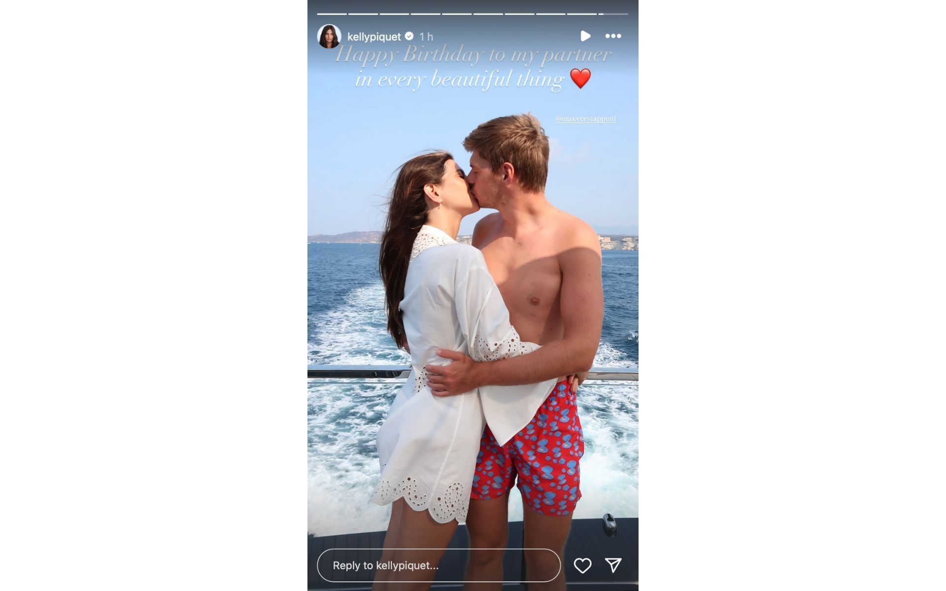 Kelly Piquet&#039;s Instagram story congratulating Max Verstappen on his 28th birthday | Source: Instagram/@kellypiquet
