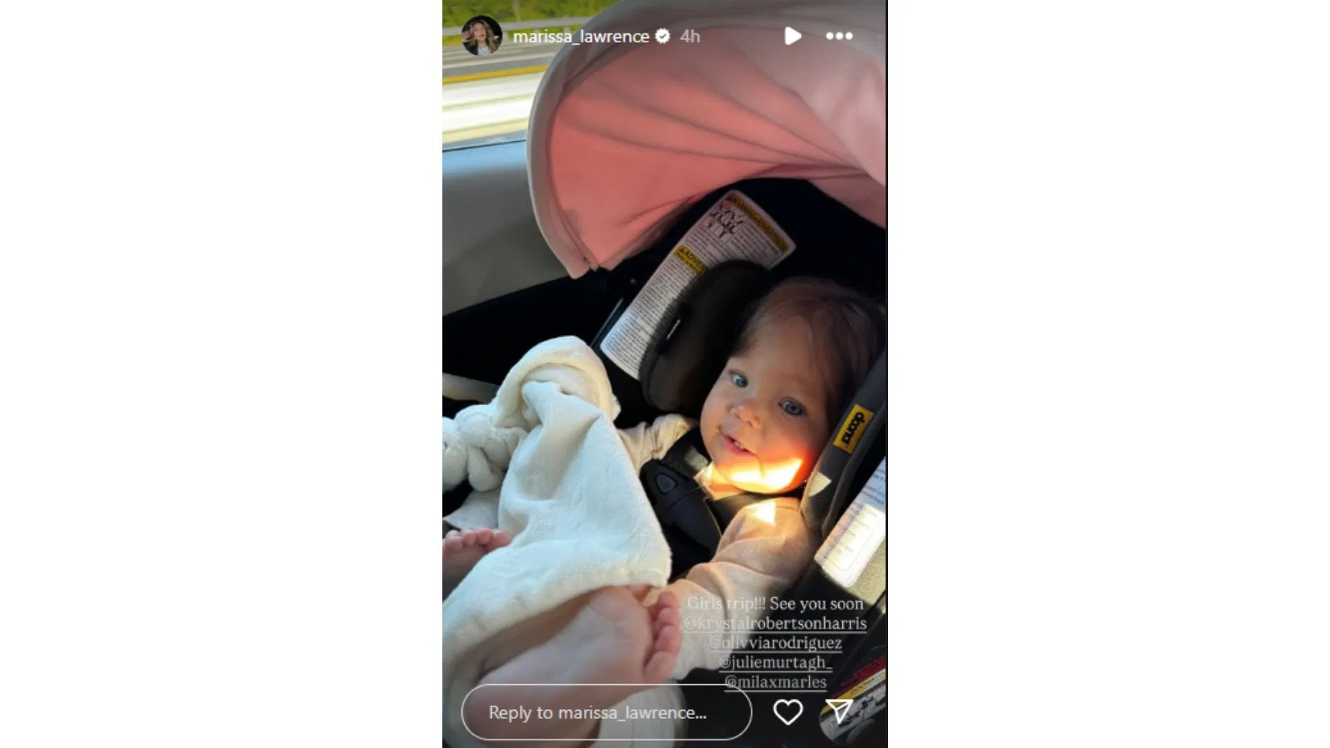 Marissa Lawrence shared a photo of daughter Shae. (Photo via Marissa Lawrence&#039;s Instagram Story)